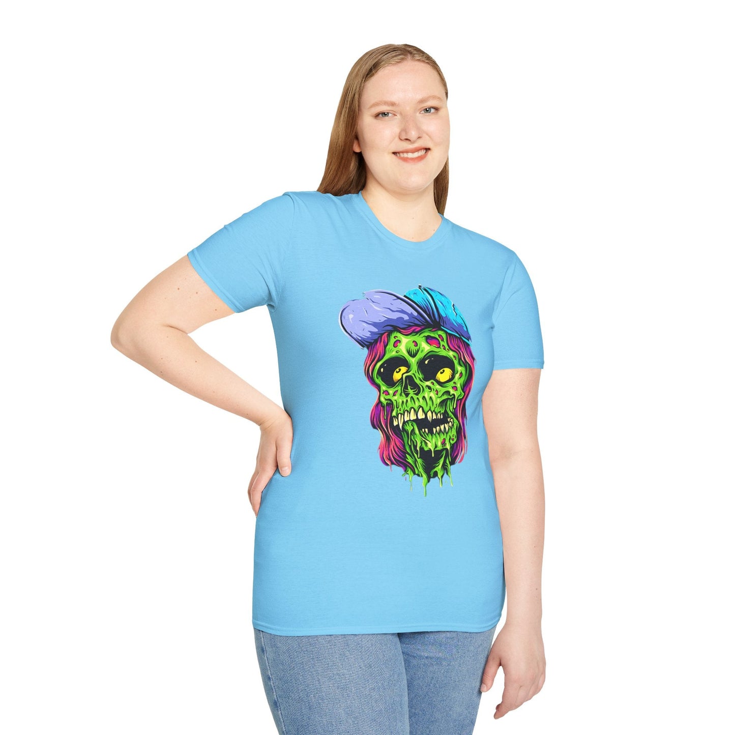 Unisex Skull Tee Shirt With Skeleton Artwork Gildan Softstyle 64000 Ring Spun Cotton