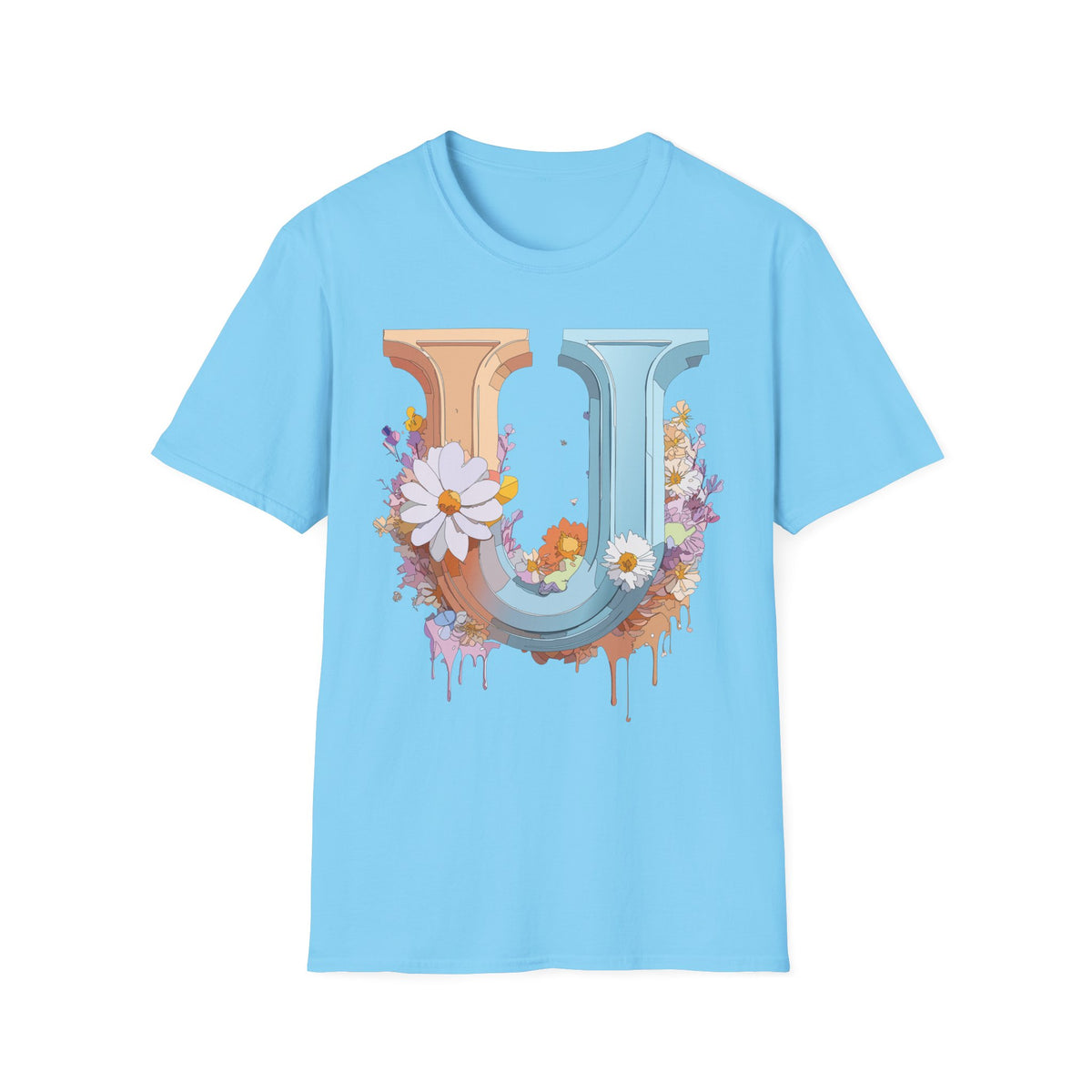 Floral Letter U T-Shirt | Vintage Block Initial with Daisies