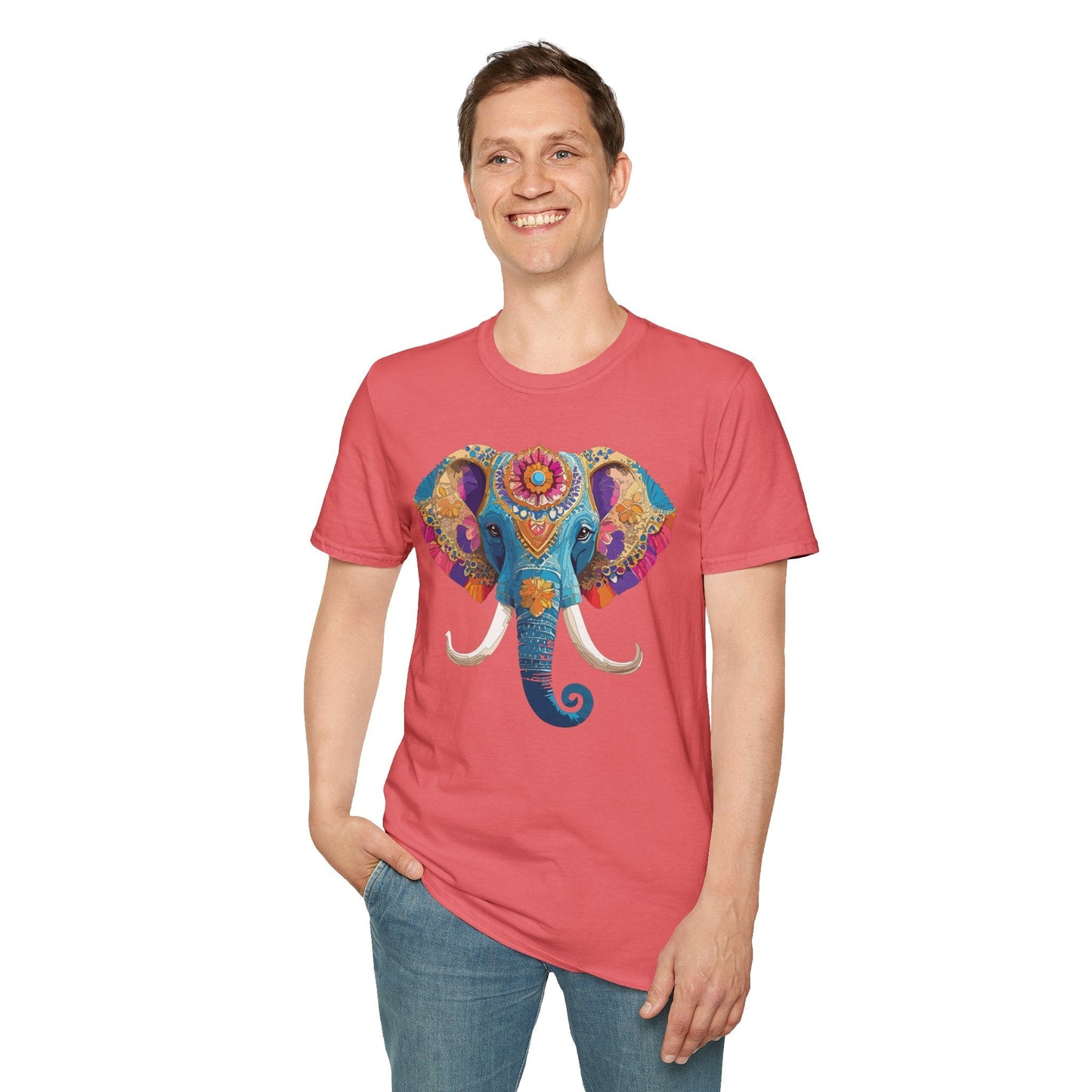 Unisex Elephant Graphic Tee Gildan Softstyle Cotton T Shirt Animal Print Comfortable Wear
