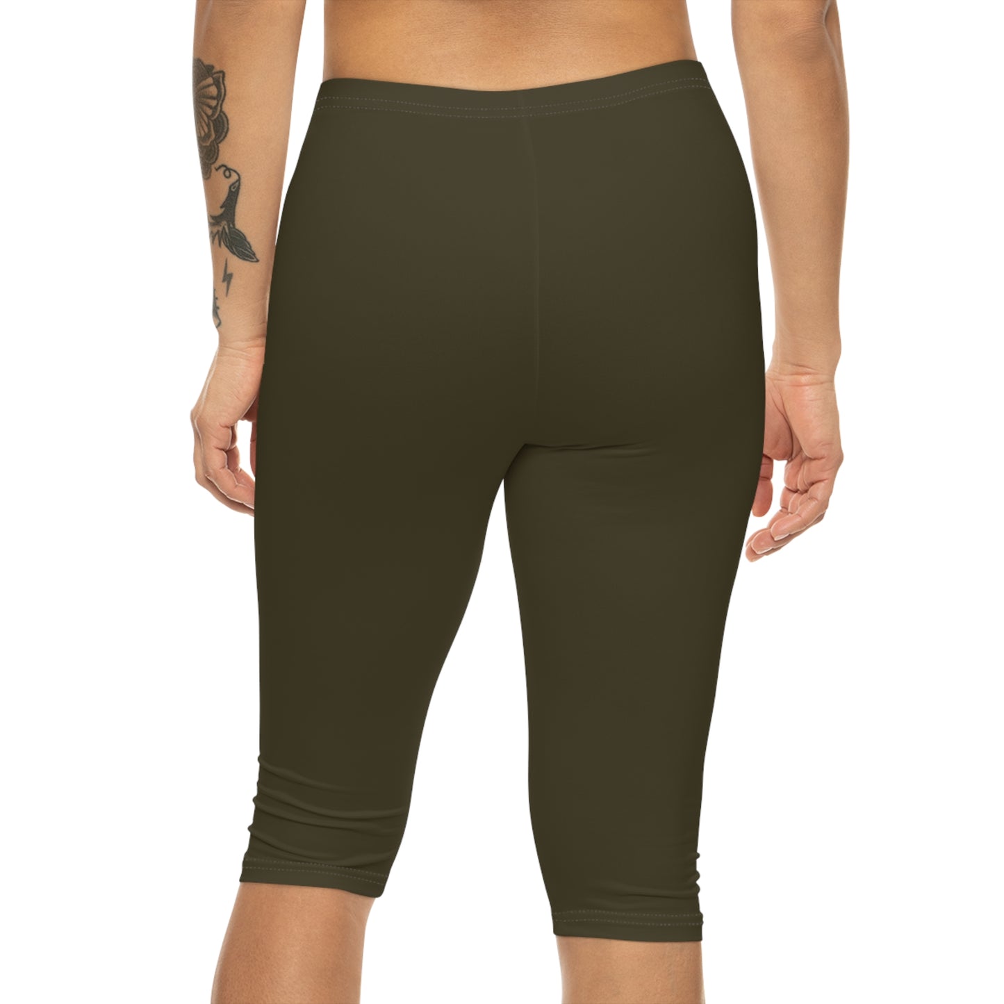 Dark Khaki Color Women's Brushed Suede Poly Span Casual Capri Leggings XS-2XL