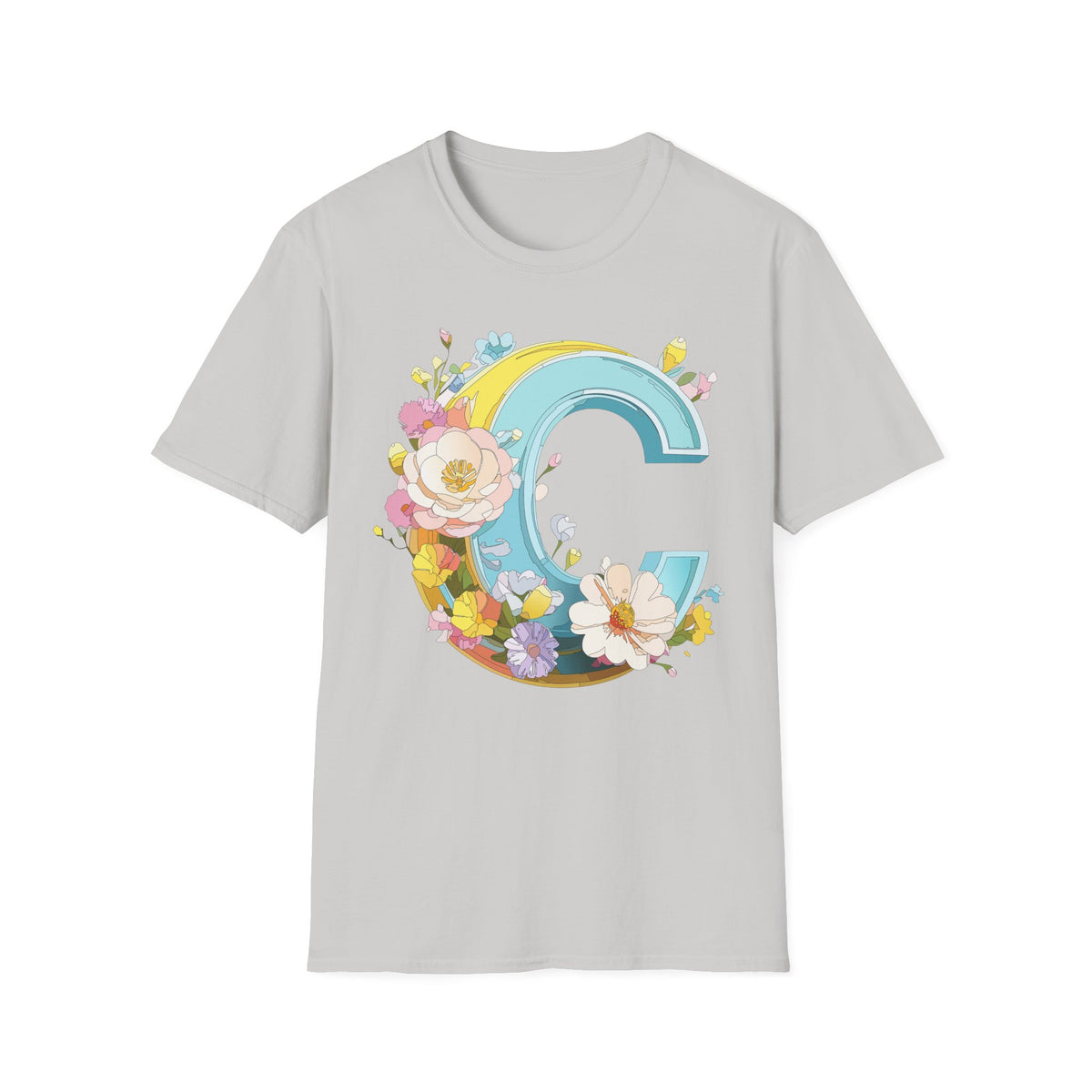 Floral Letter C T-Shirt | Vintage Botanical Initial Tee
