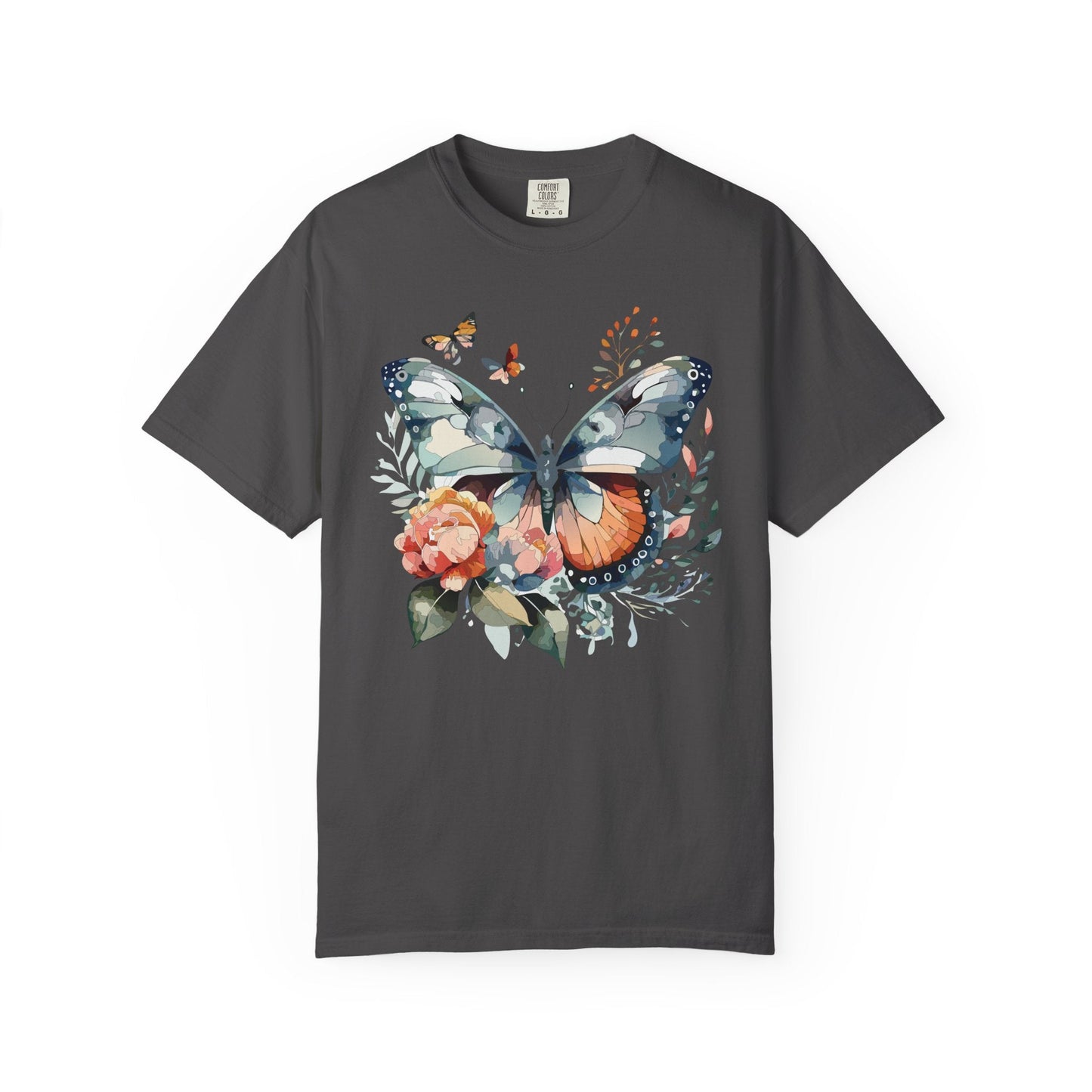 Butterfly Floral Print T-Shirt Botanical Design Unisex Heavy Cotton Tee b1