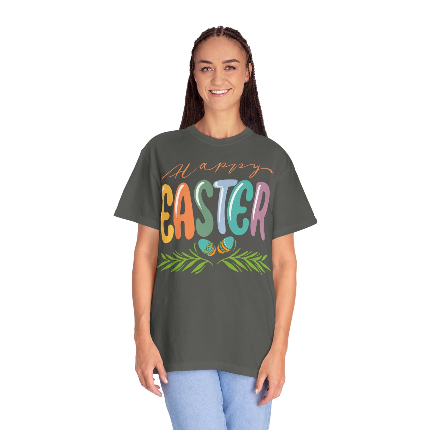Happy Easter T-Shirt, Tee Shirt with Easter Signature, T Shirt with Easter Prints, Tee Shirt with Easter Design