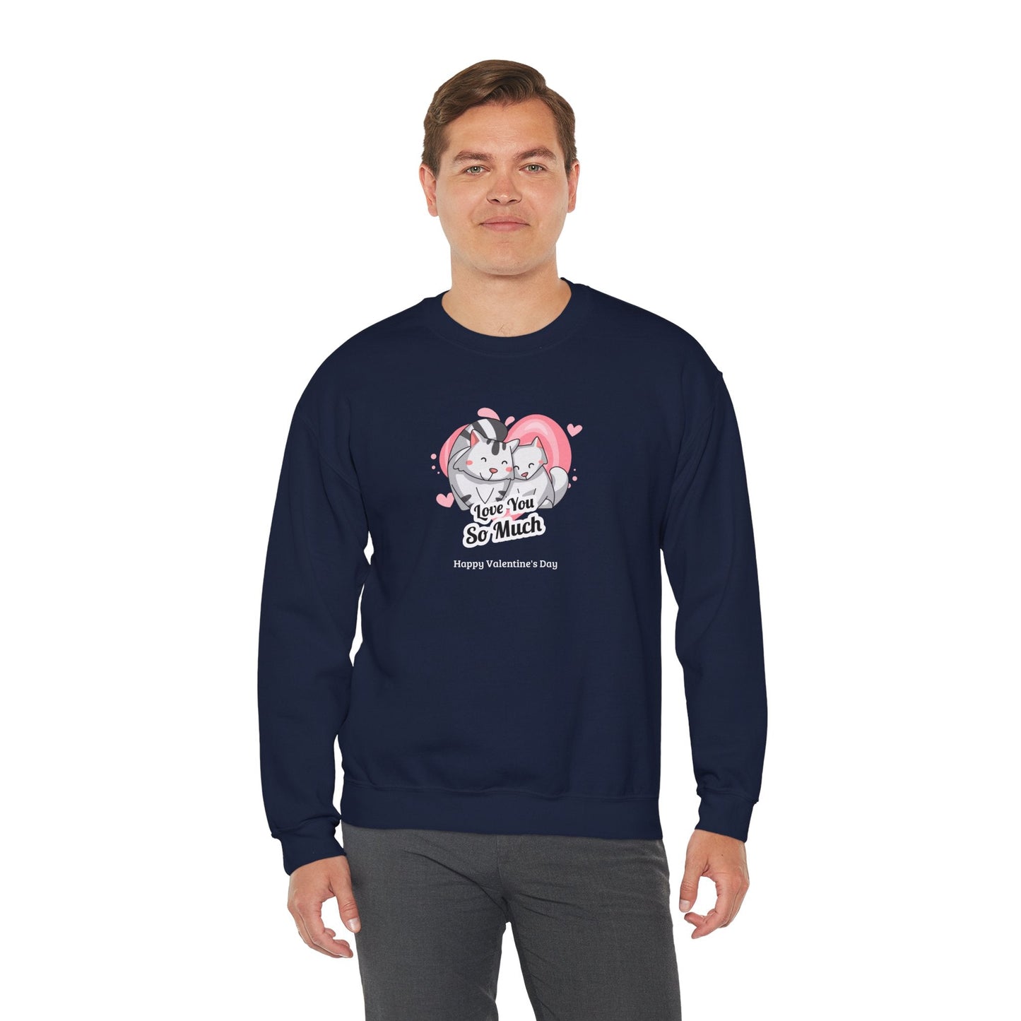 Cat Heart Sweatshirt Valentines Day Unisex 50 50 Cotton Poly Crewneck Gildan 18000