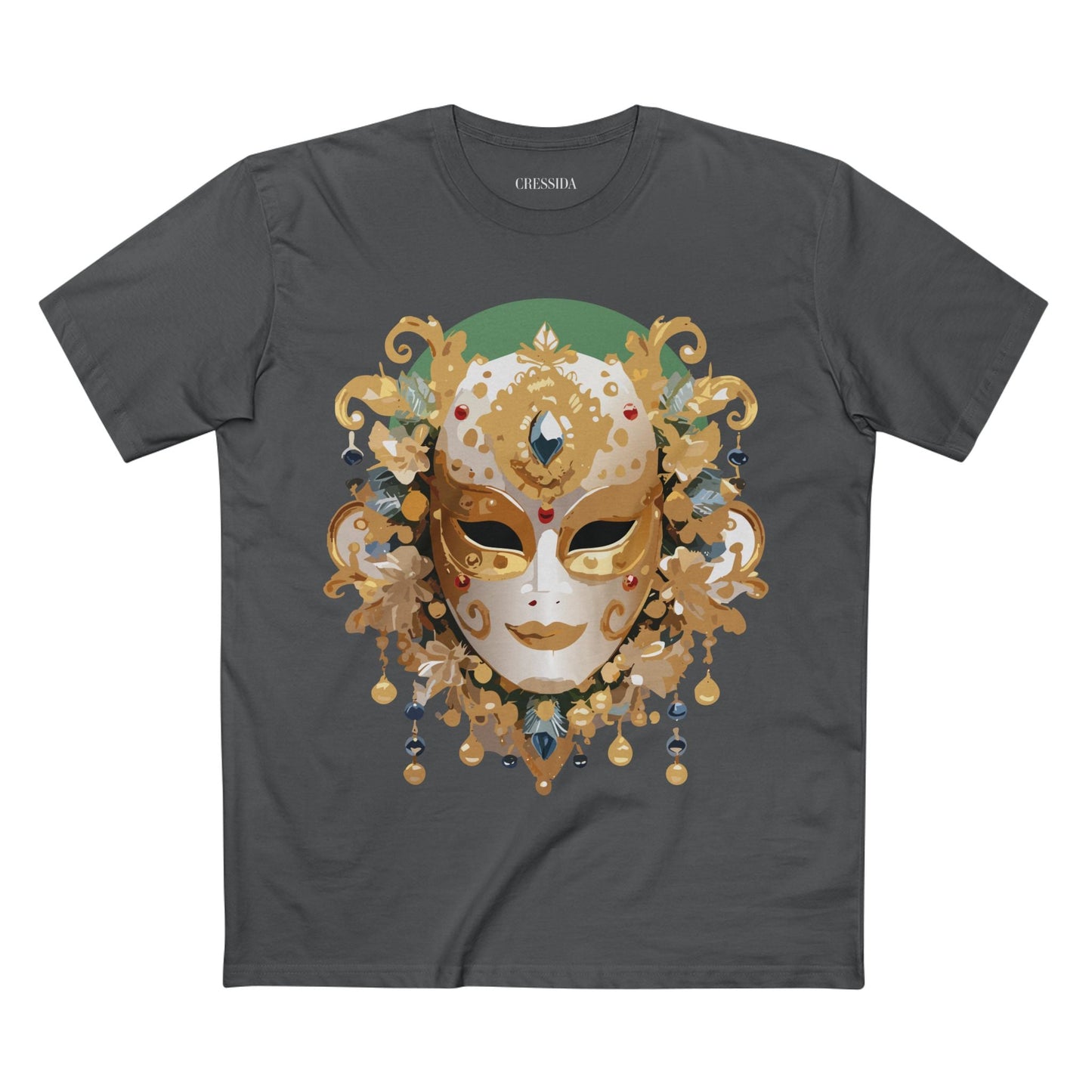Carnival Mask Graphic T-Shirt Unisex 100 Cotton With Antique Gold Art Design Tee 16