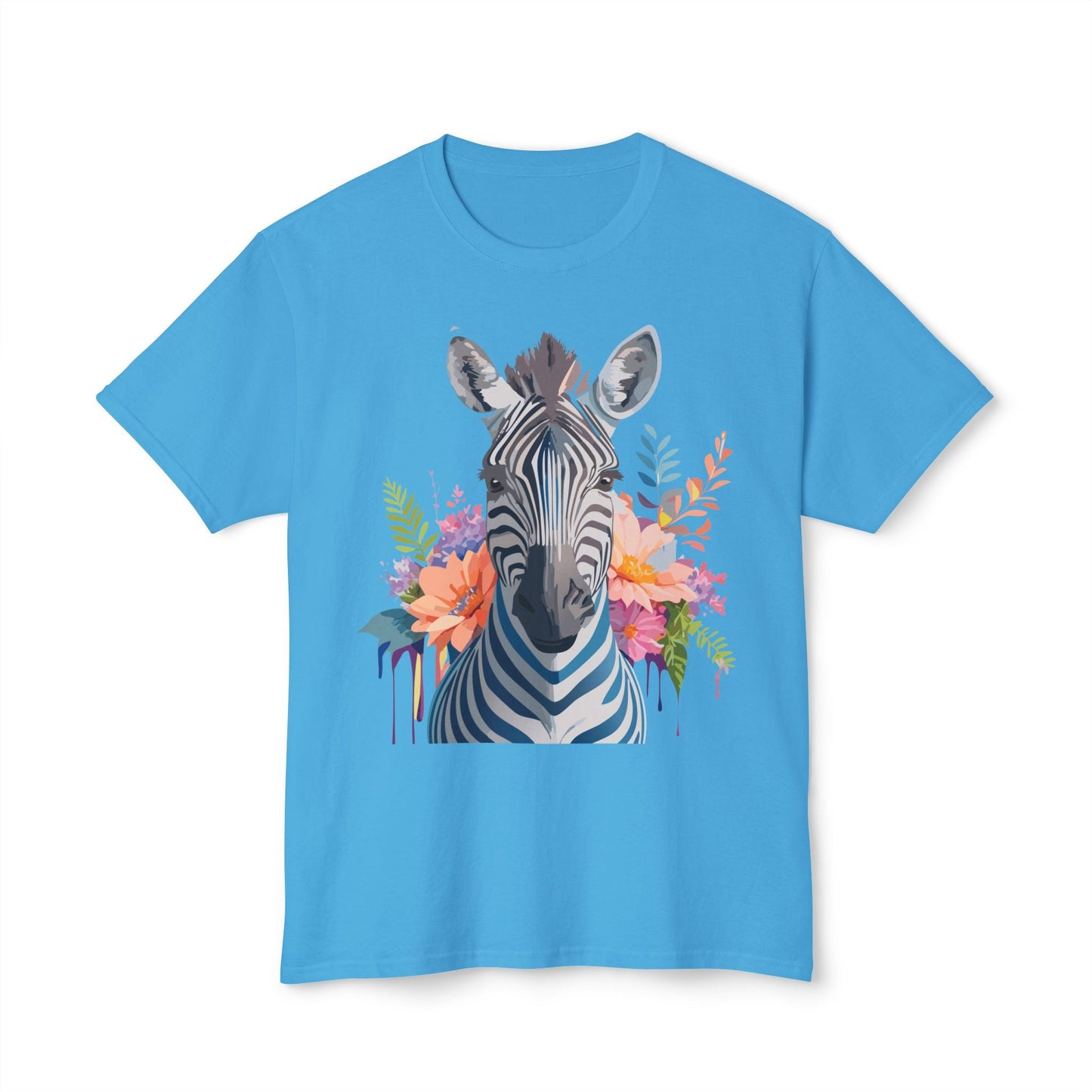 Unisex Zebra Art Print T Shirt HD Cotton Tee Floral Design Made In USA Premium Comfort Breathable
