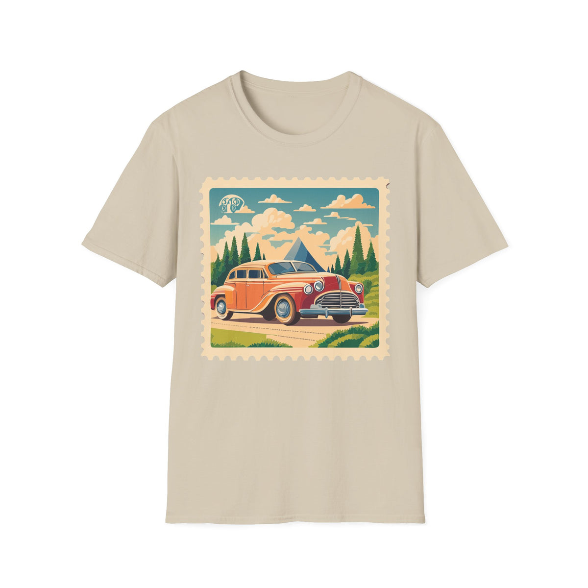 Vintage Road Trip Car T-Shirt | Retro Camper Scenic Stamp Graphic Tee Unisex 100 Cotton Gildan T-Shirt