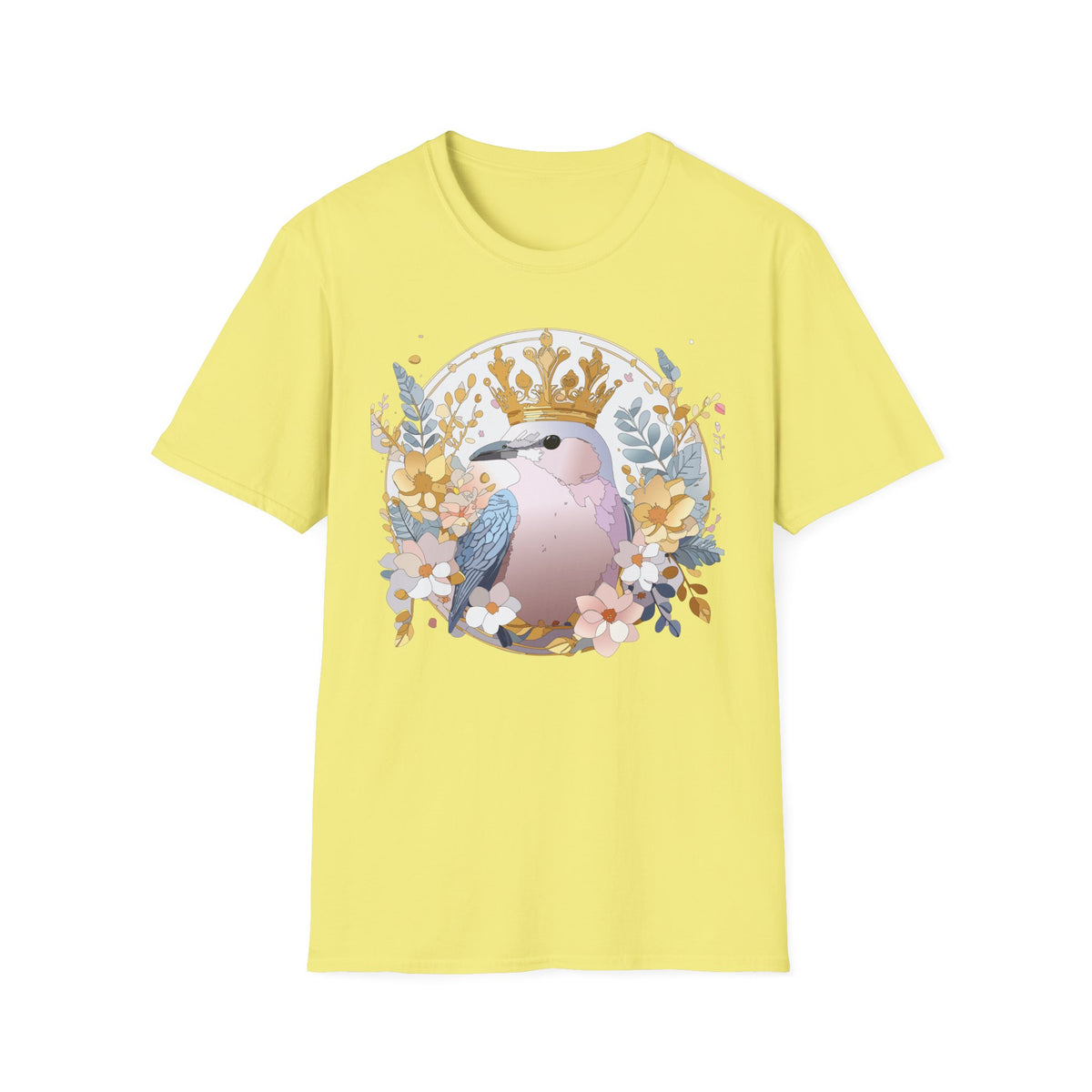 Crowned Pink Kookaburra T-Shirt | Floral Bird Illustration