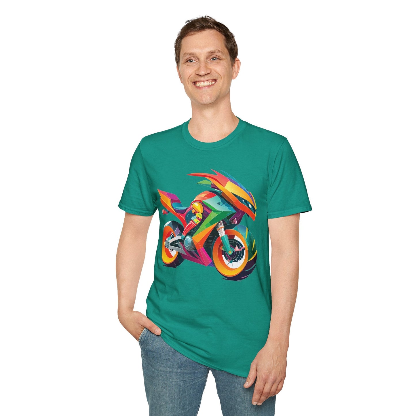 Unisex Bike T Shirt With Motorcycle Artwork Premium Cotton MTB Tee Softstyle 64000