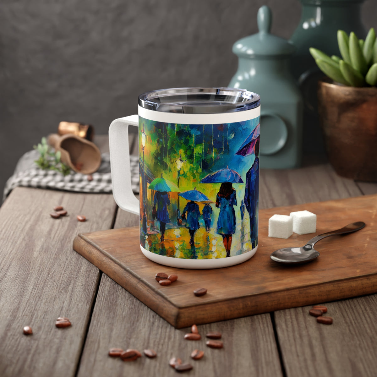 2 Art Design Insulated Coffee Mug with Clear Lid 10oz Insulated Coffee Mug 10oz
