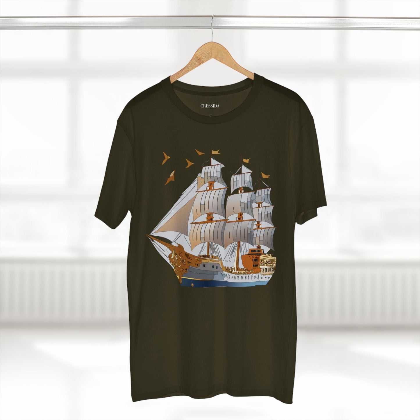 Ship Graphic Unisex 100 Cotton T-Shirt with Gold Frigate Art Design 4