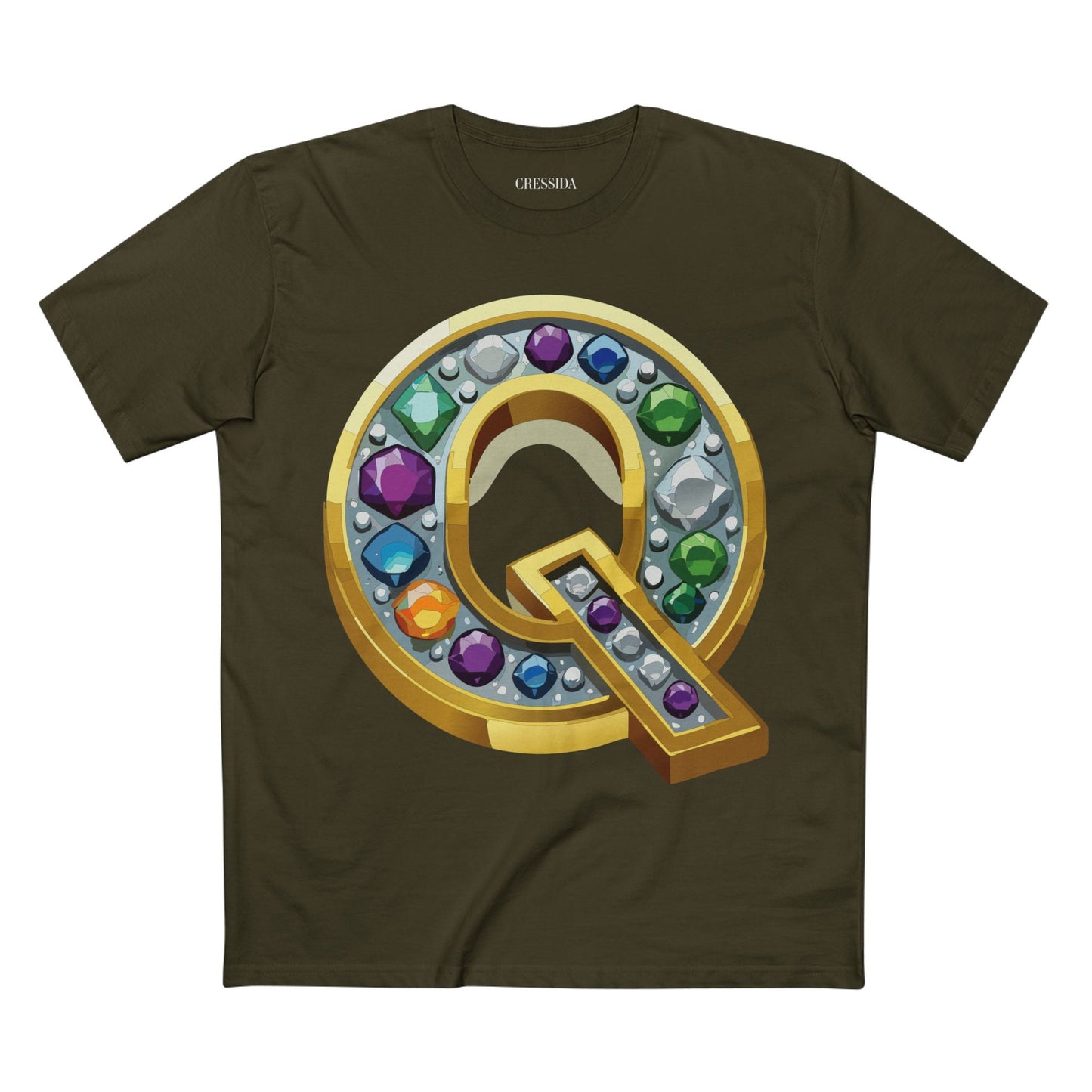 Letter Q Graphic Design Tee Unisex 100 Cotton With Antique Gold Letters Artwork T-Shirt