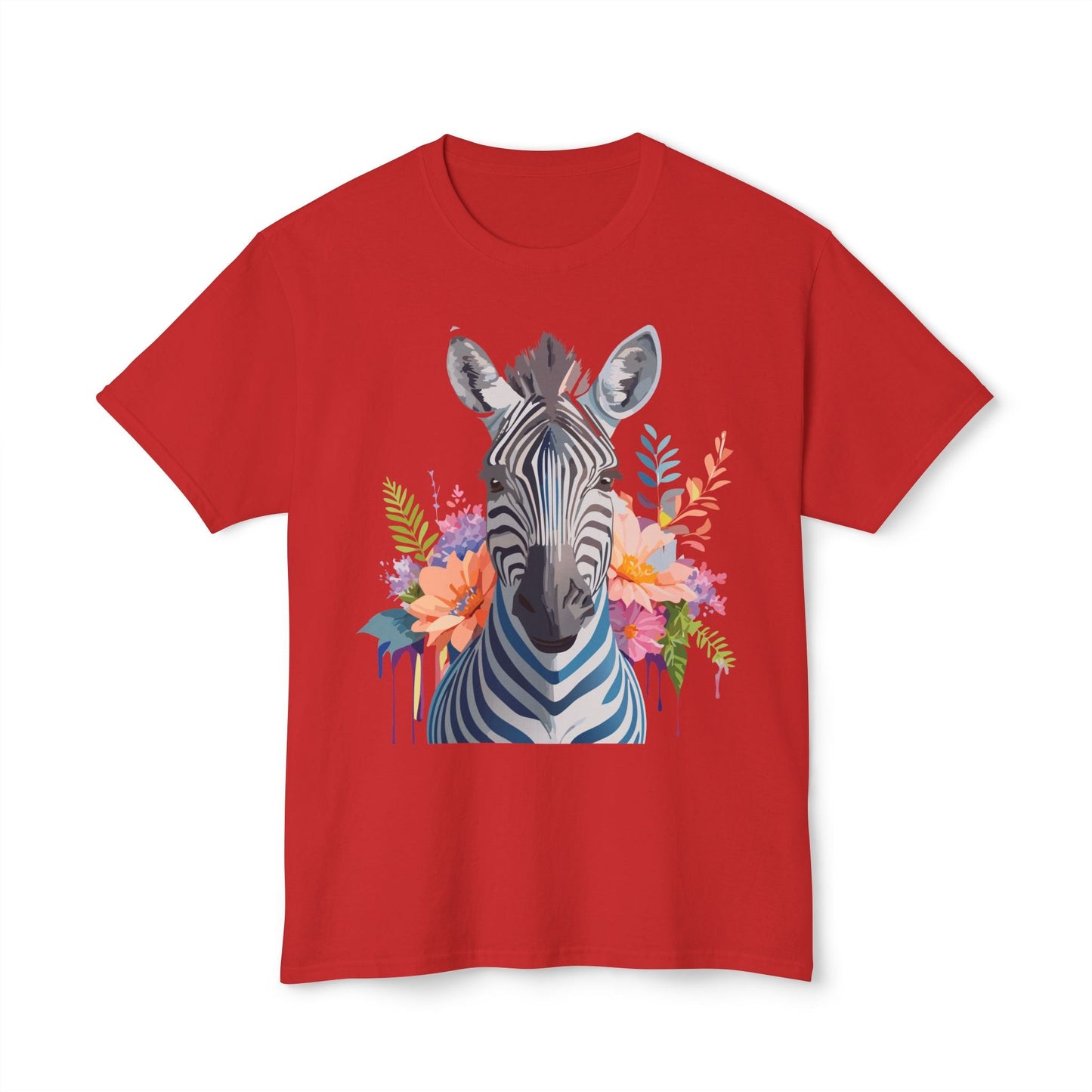 Unisex Zebra Art Print T Shirt HD Cotton Tee Floral Design Made In USA Premium Comfort Breathable