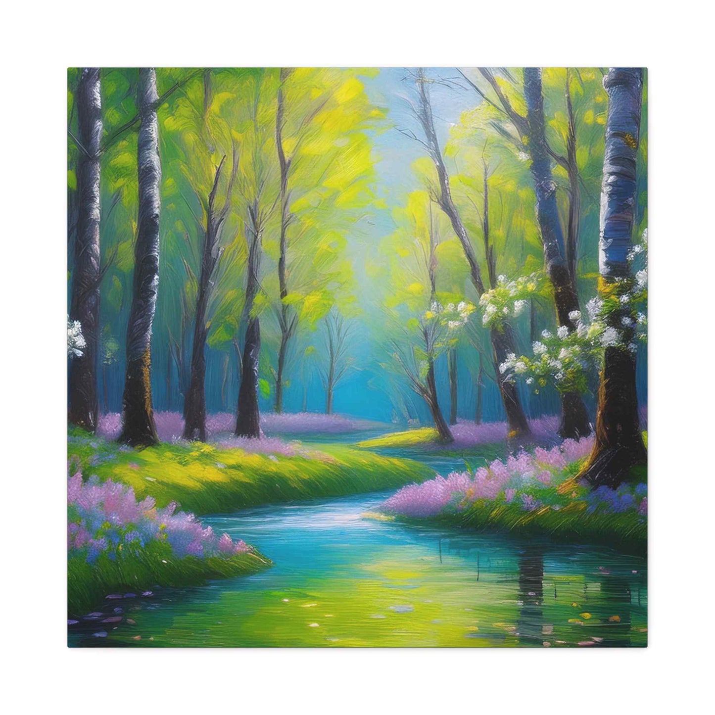 Spring Forest Print Canvas, Oil Paint Print 20x20, 24x24, 30x30, 32x32, 36x36 Art Design Print Pine-Wood Inner Frame MC-96