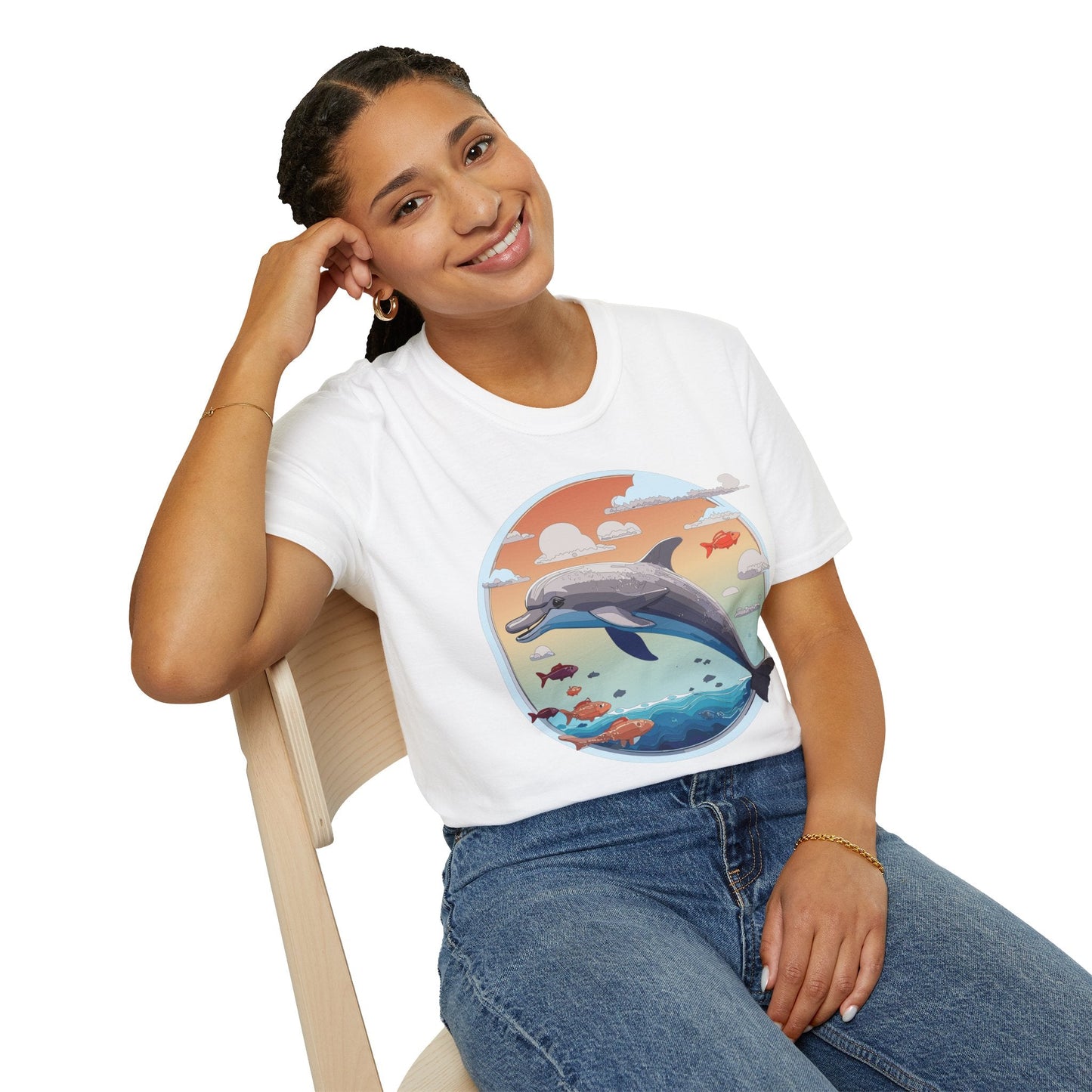 Dolphin Shirt Unisex Gildan Softstyle Cotton Tee For Men Women Dolphin Fish Animal Shirt