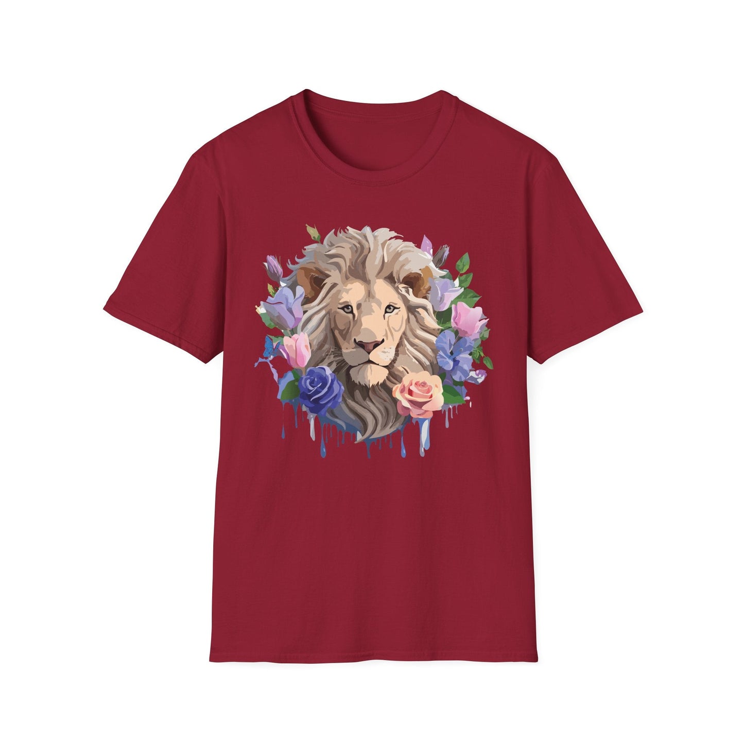 Unisex Floral Lion Tee Shirt Softstyle Gildan 64000 100 Percent Cotton