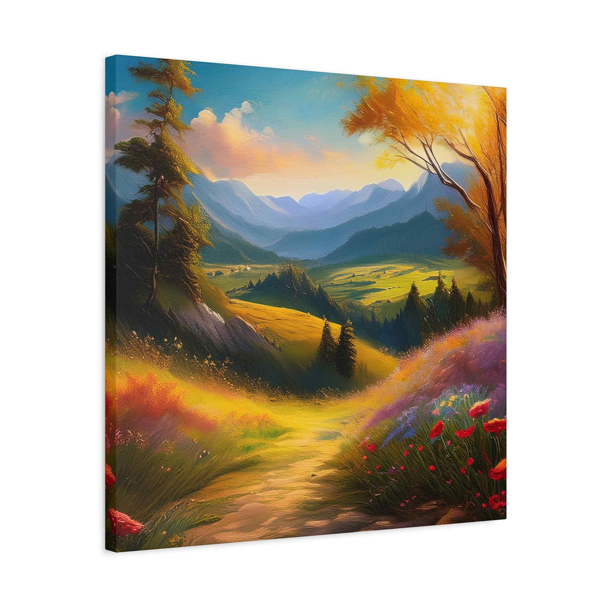 Landscape Print Canvas, Oil Paint Print 20x20, 24x24, 30x30, 32x32, 36x36 Art Design Print Pine-Wood Inner Frame MC-36