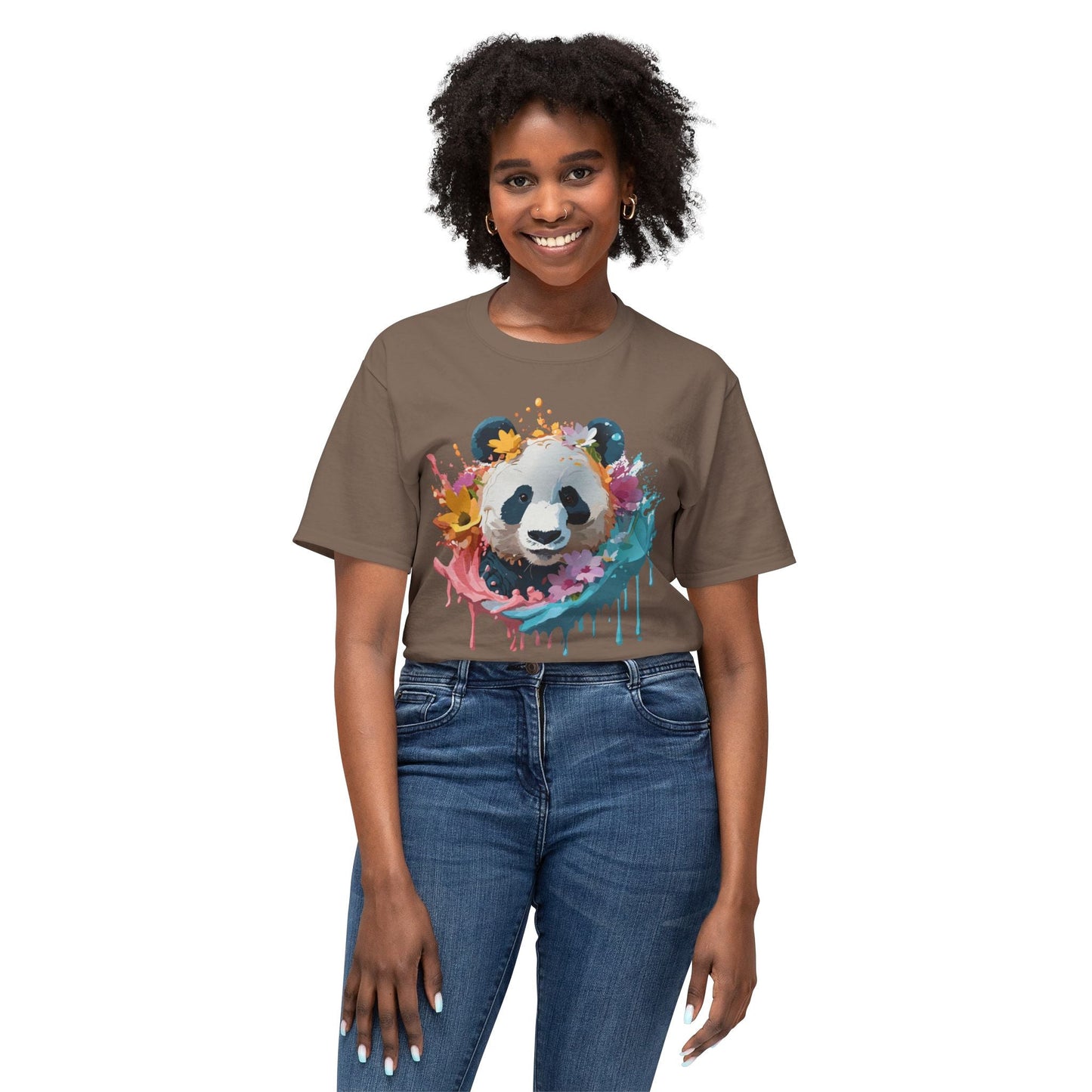 Unisex Panda T Shirt With Art Print Vintage Panda Floral Tees Panda Art Design Shirt USA Made