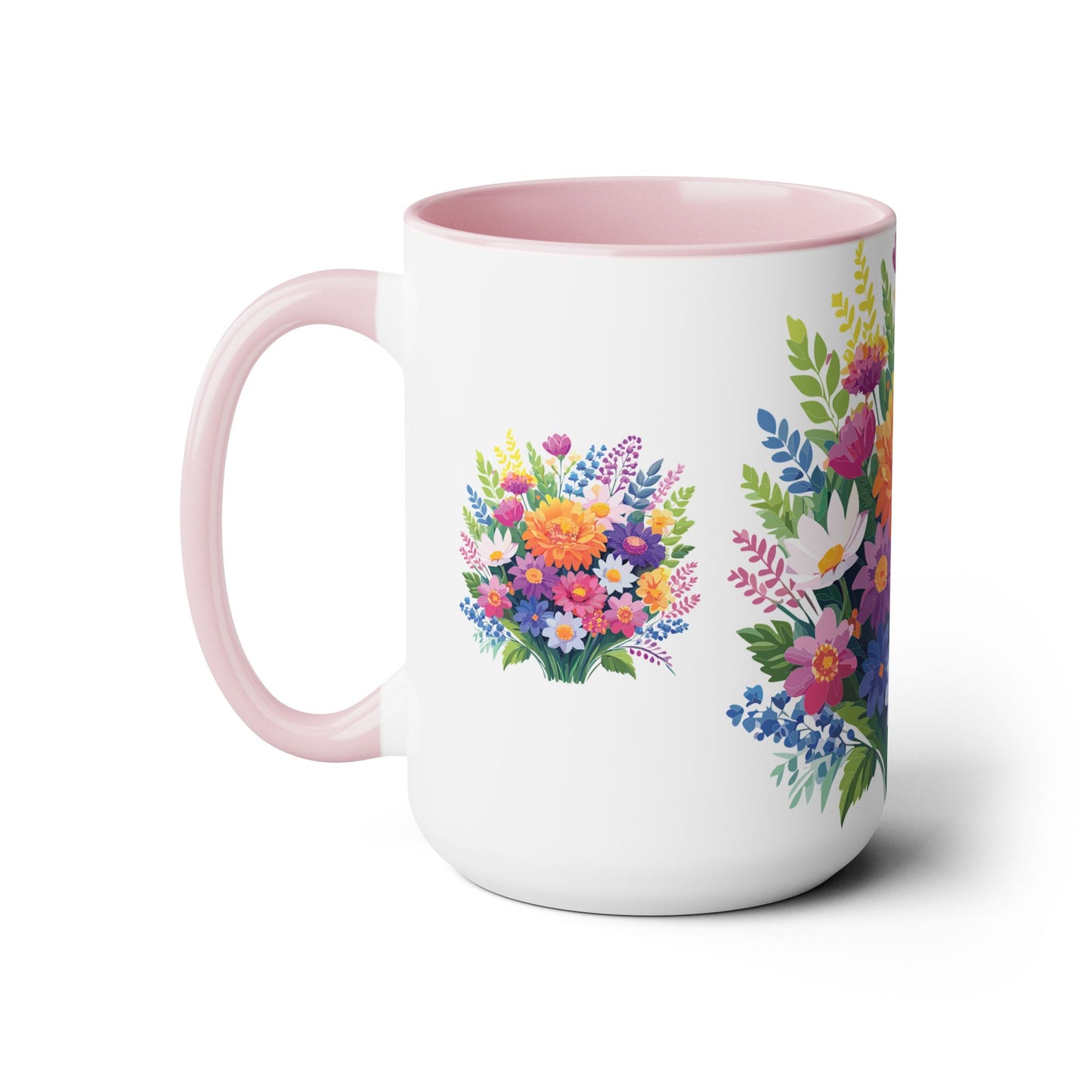 Two-Tone Coffee Mugs with flowers