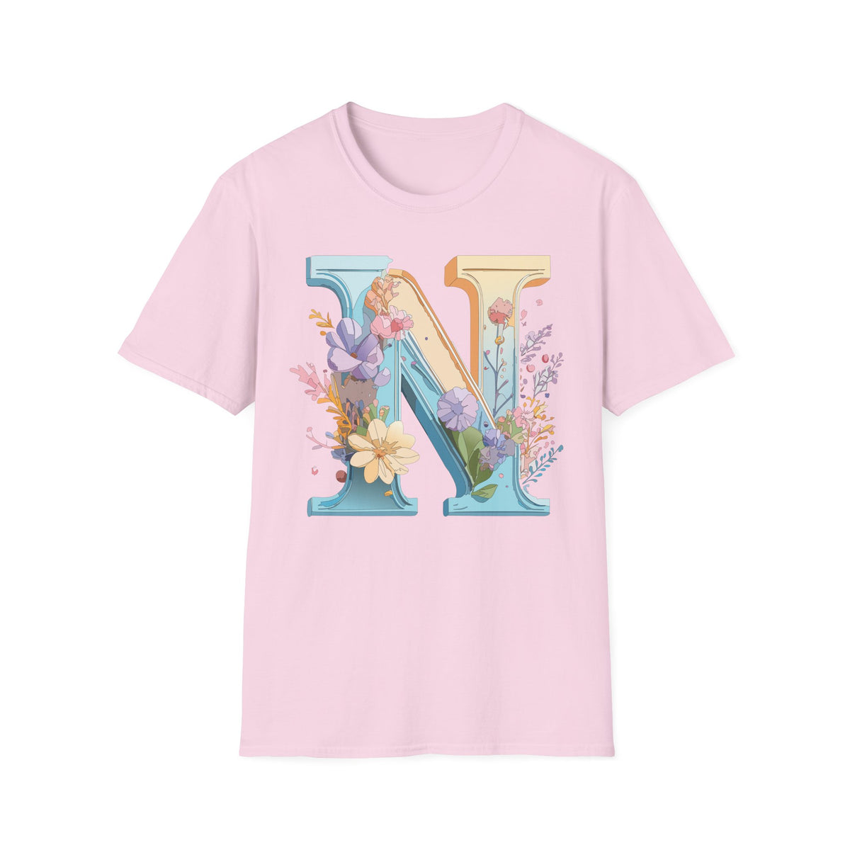 Floral Letter N T-Shirt | Botanical Initial Monogram Tee