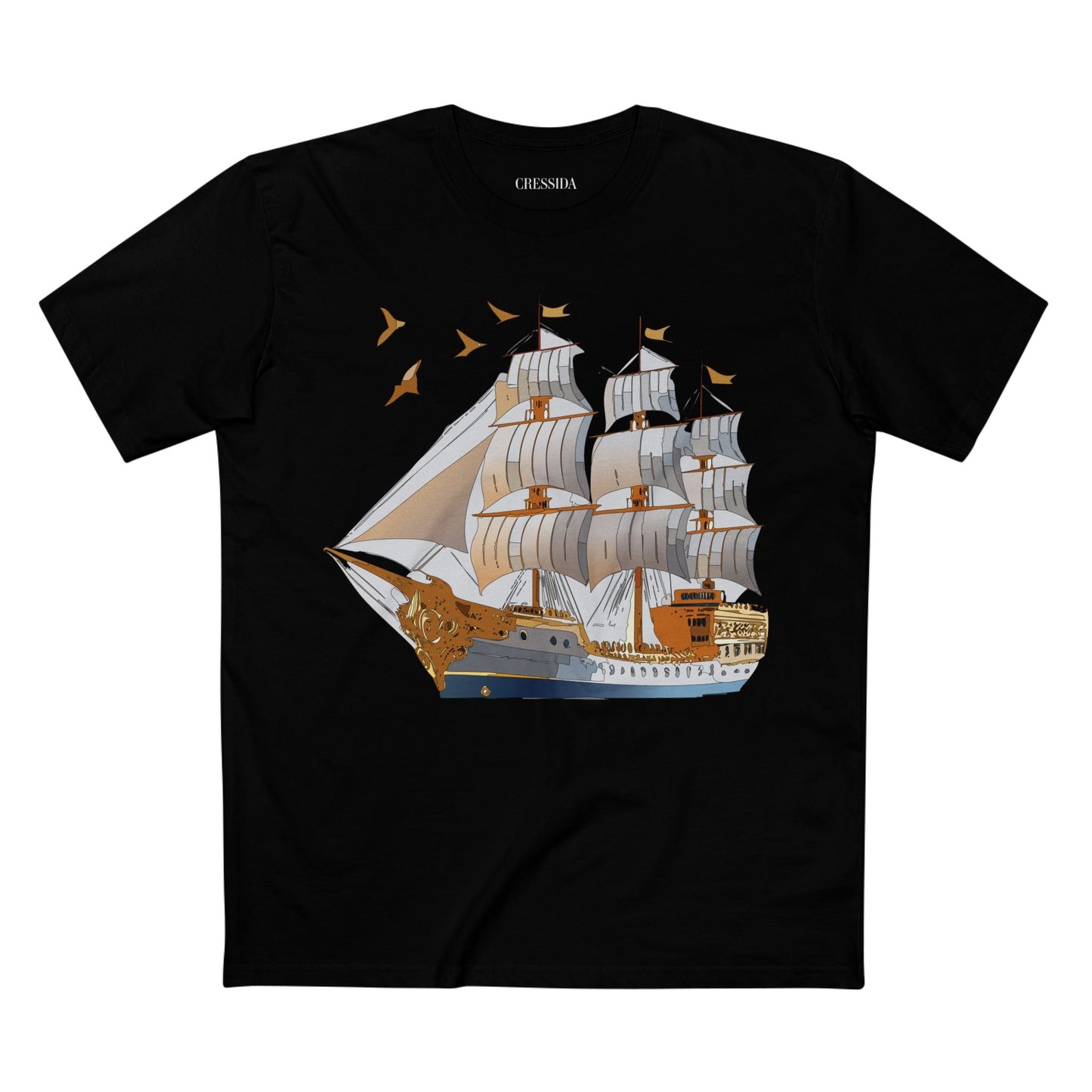 Ship Graphic Unisex 100 Cotton T-Shirt with Gold Frigate Art Design 4