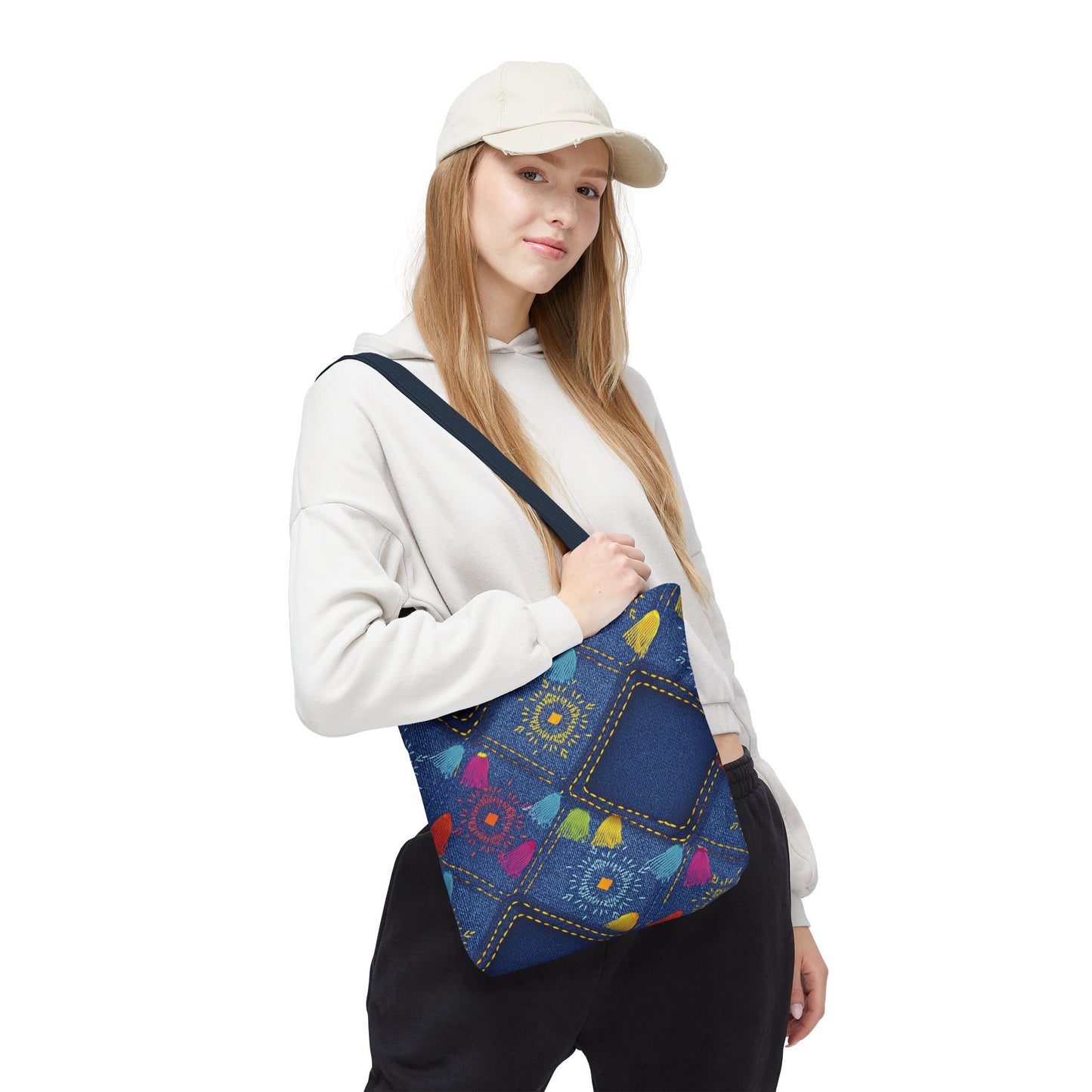 Diwali Graphic Denim Fabric Imitation Print Unisex Canvas Bag Poly Spun 3 Sizes Tote Bag 205-27