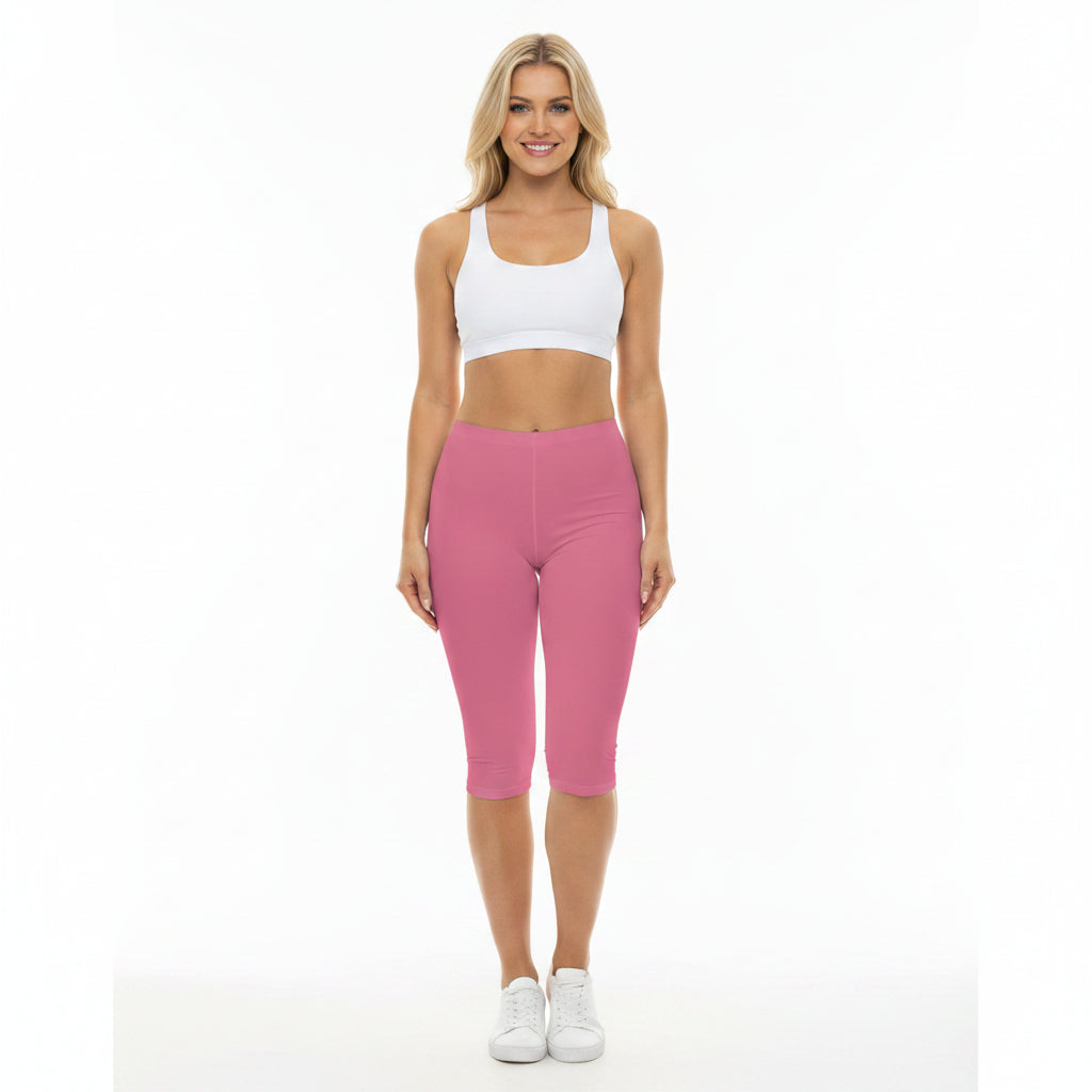 Petal Rouge Rose Color Women's Brushed Suede Poly Span Casual Capri Leggings XS-2XL