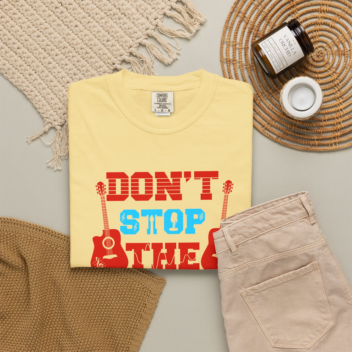 Don t Stop the Music T-Shirt Acoustic Guitar Typography Graphic Unisex Cotton Tee 042