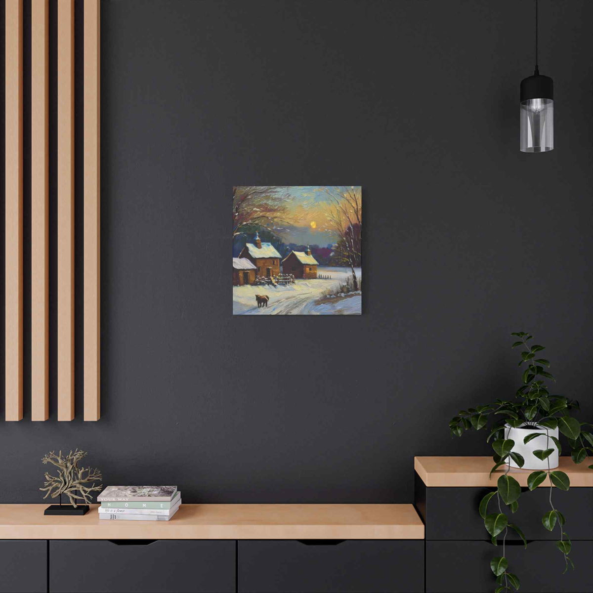 Countryside Winter Print Canvas, Oil Paint Print 20x20, 24x24, 30x30, 32x32, 36x36 Art Design Pine-Wood Inner Frame MC-111