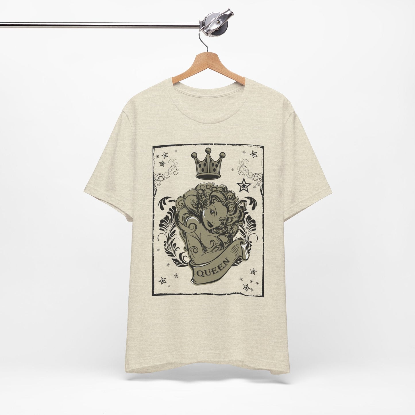 Crown Face Portrait Graphic Tee Vintage Floral Illustration Rock Band T-Shirt