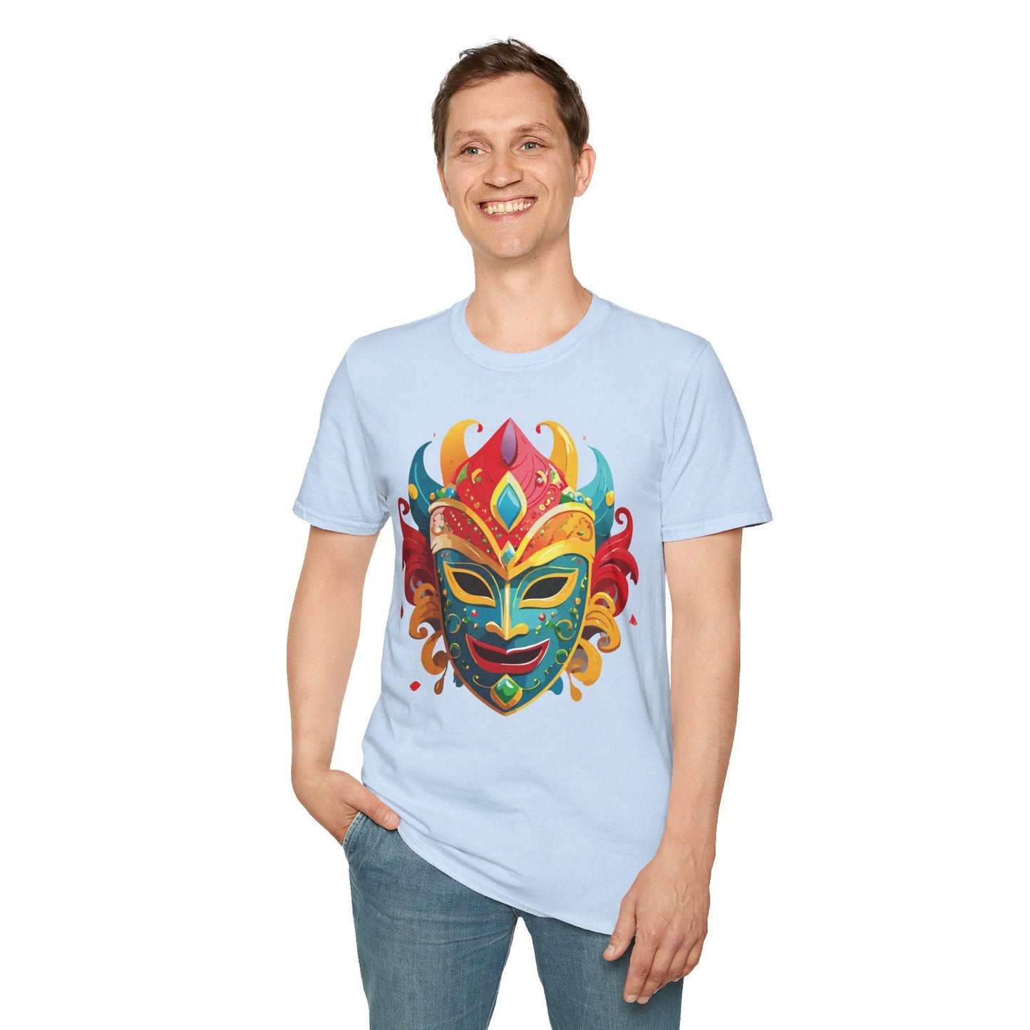 Unisex Mask Tee Shirt Gildan Softstyle 64000 Ring Spun Cotton Breathable Masquerade Design