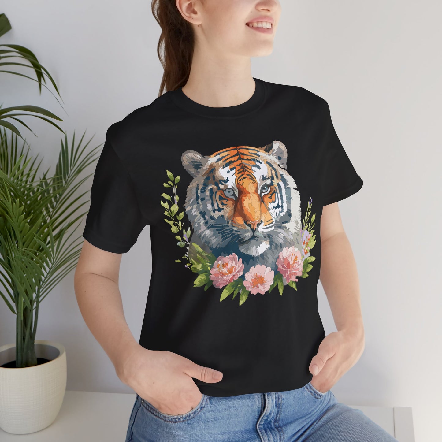 Floral Tiger Shirt, Animal Shirt, Tiger Tee, Unisex Tee, Floral T-shirt, T-Shirt with Animal