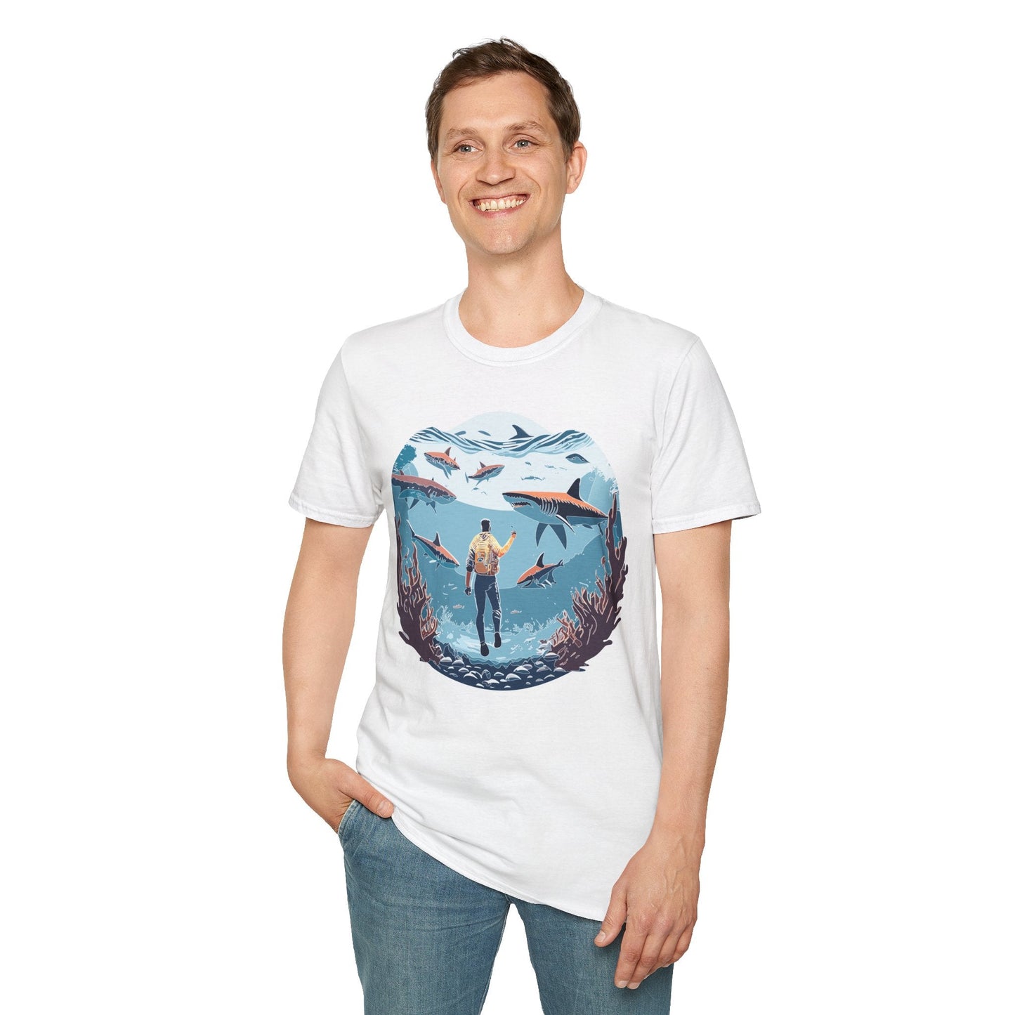 Ocean Theme Unisex Softstyle T Shirt 64000 Cotton Tee With Ocean Art Design Breathable