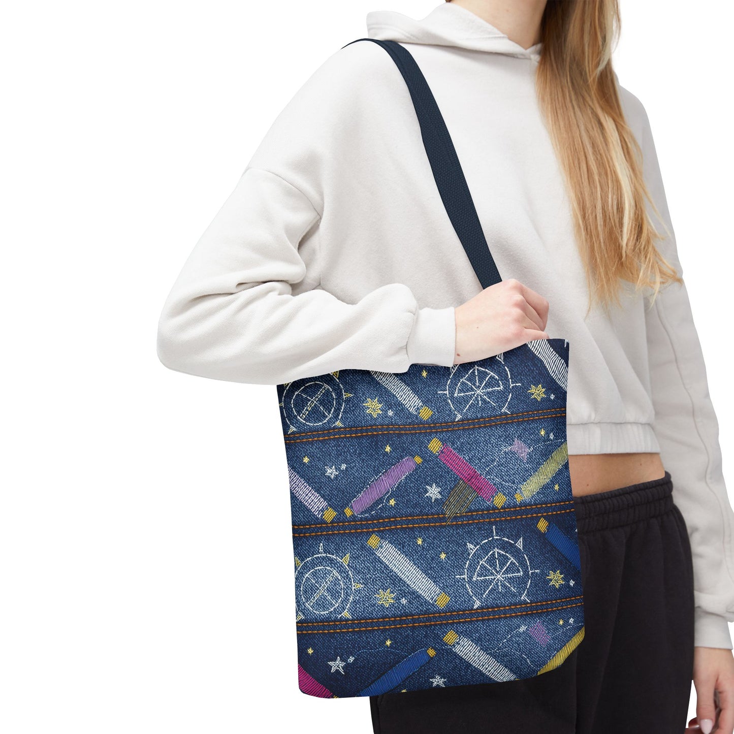 Denim Fabric Imitation Print Unisex Canvas Bag Poly Spun 3 Sizes Tote Bag 183-9