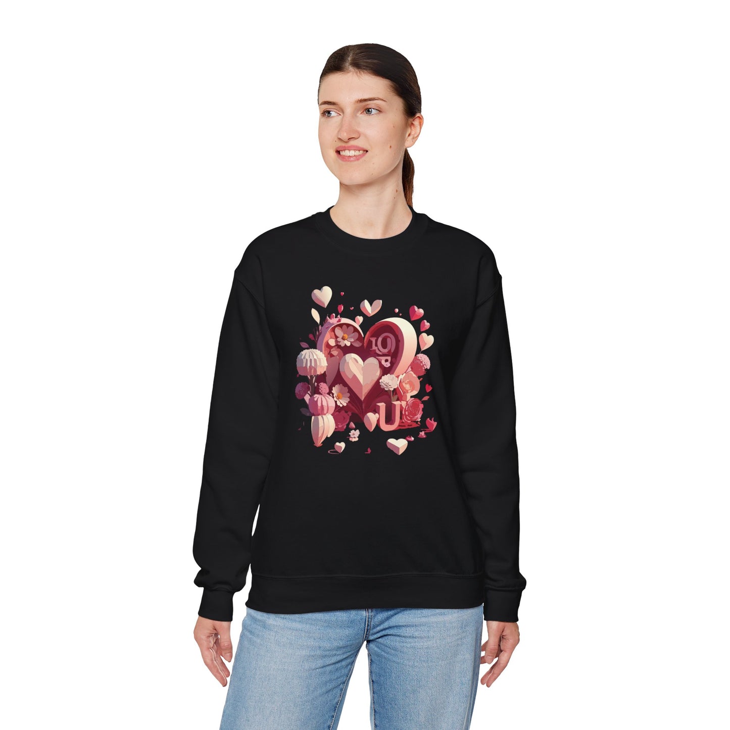 Unisex Floral Big Heart Sweatshirt, Love Floral Sweatshirt, Floral Heart Sweatshirt, 50/50 Cotton-Poly Valentine's Day Sweatshirt 09