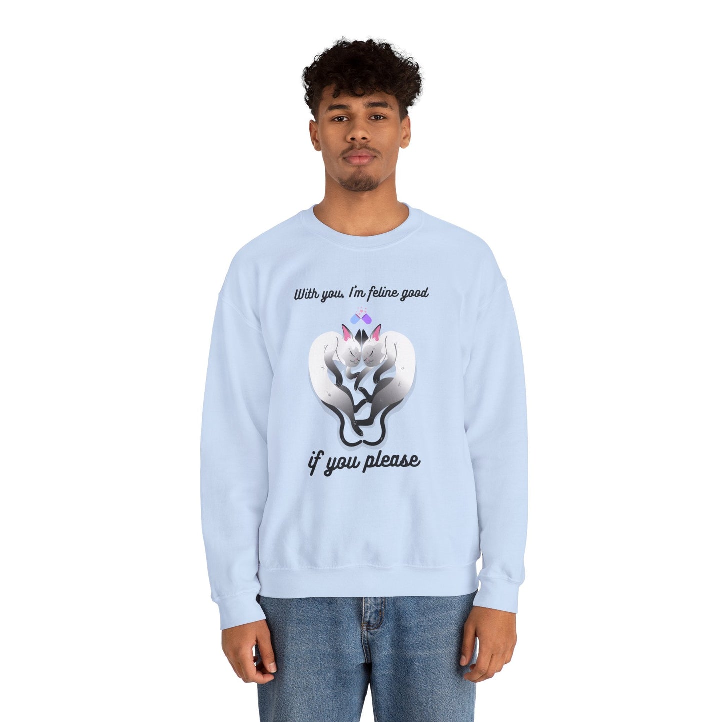 Double Cat Heart Sweatshirt Unisex Fifty Fifty Cotton Poly Valentines Day Sweatshirt