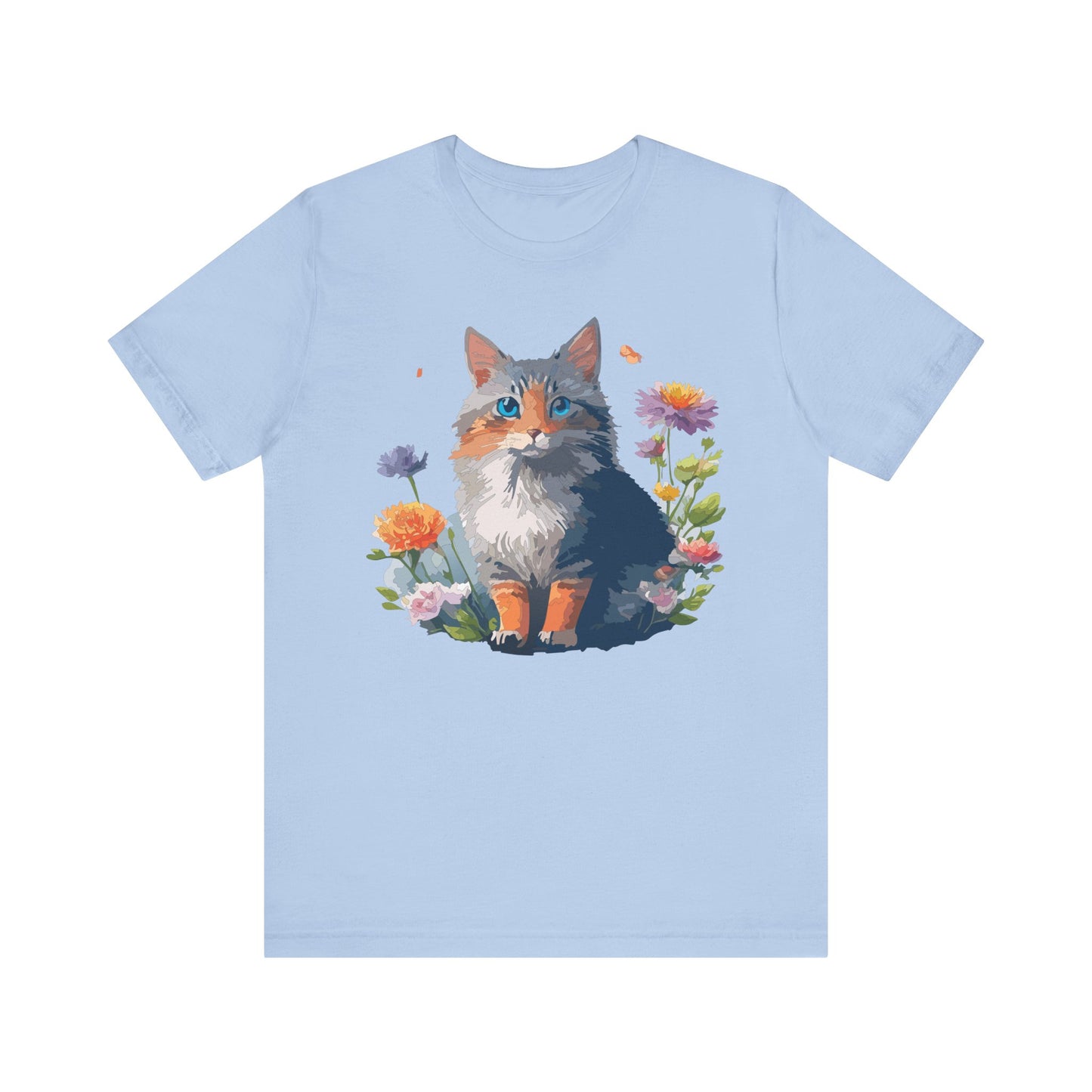 Floral Cat Tee, Animal Shirt, Cat Shirt, Floral Tee, Flower T-shirt, T-Shirt with Animal, Summer Top with Art Design