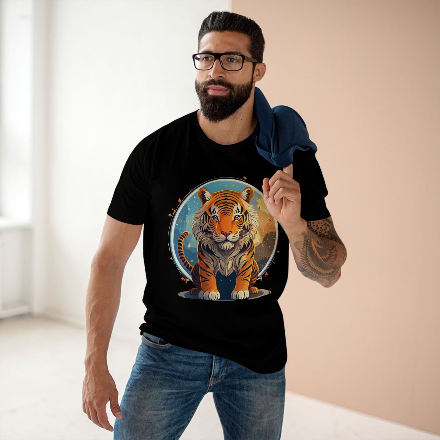 Unisex Premium Cotton Staple Tee With Original Tiger Art Design From Retro2Nova Art Collection For Everyday Comfort