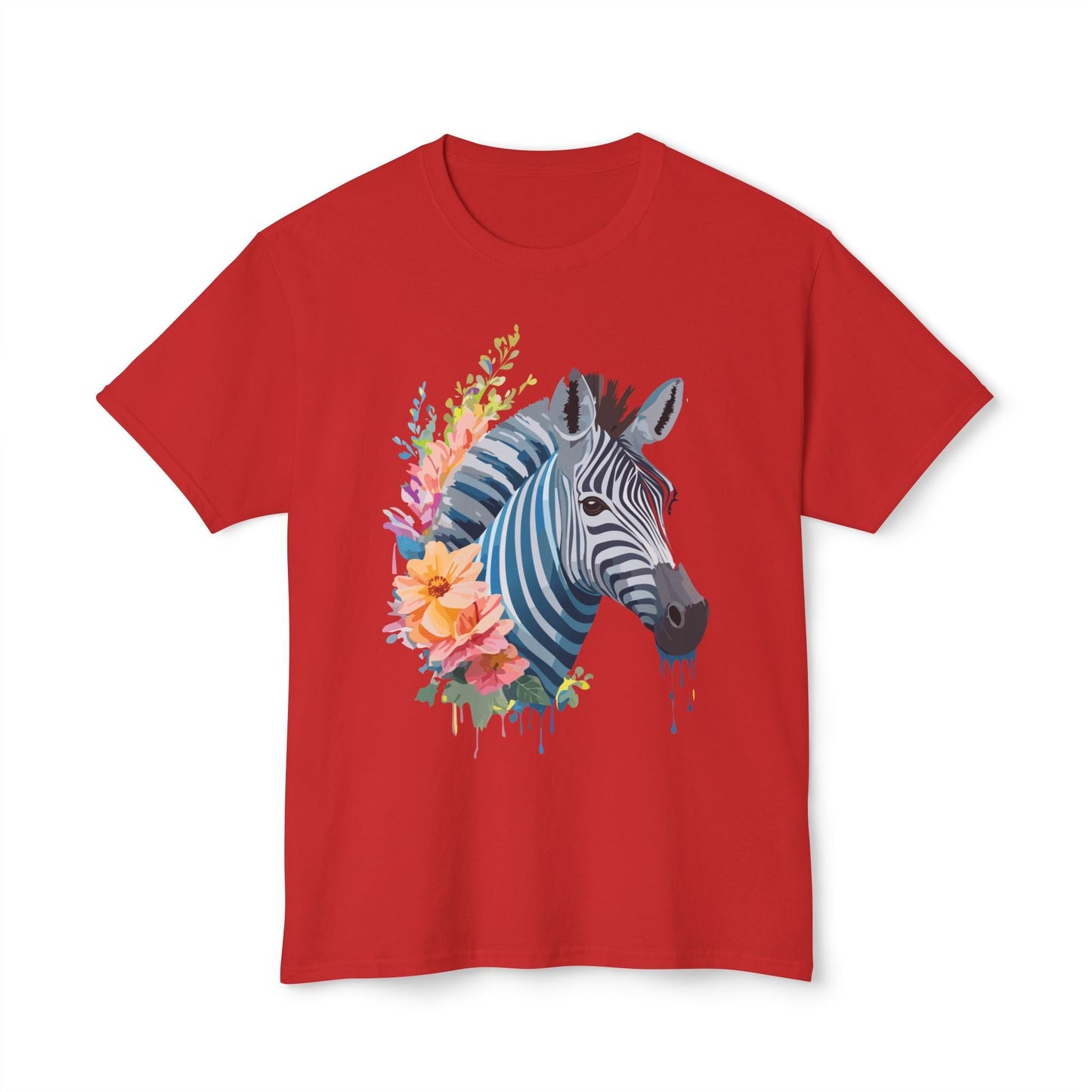 Unisex Zebra Art Print T Shirt 100 Percent Cotton Vintage Floral Design Tee Made In USA