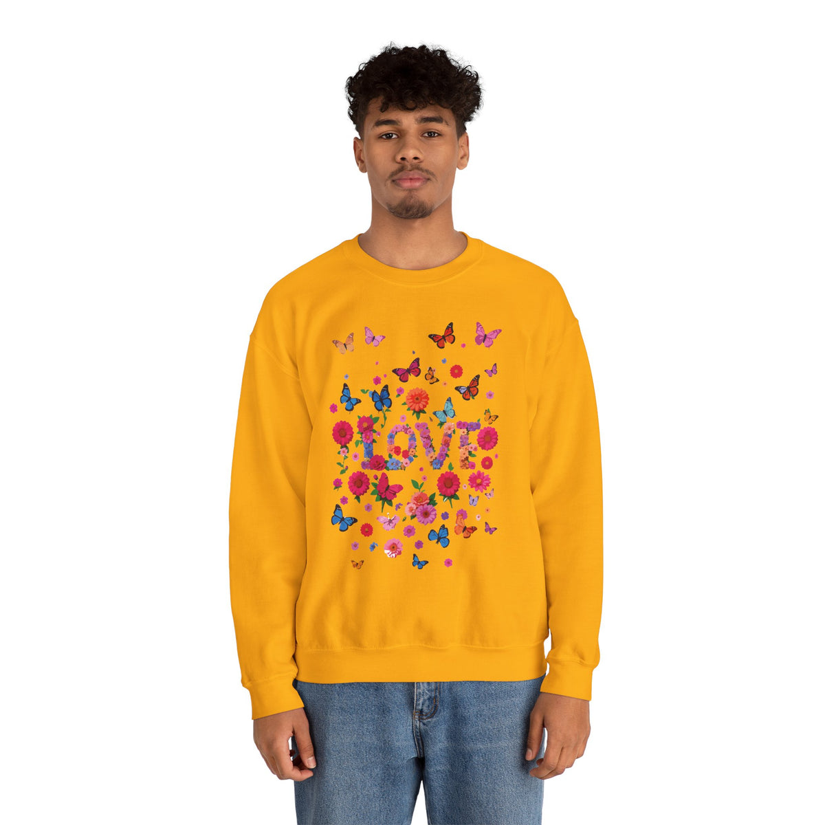 Unisex Floral Love Sweatshirt, Love Floral Sweatshirt, Floral Butterfly Sweatshirt, 50/50 Cotton-Poly Valentine's Day Sweatshirt 07