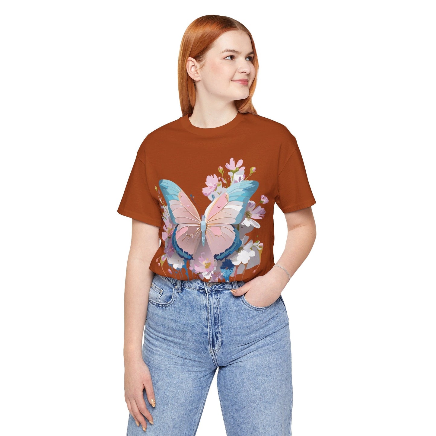 Butterfly Graphic Unisex 100 Cotton Lightweight Vintage Floral Design Jersey Tee 25