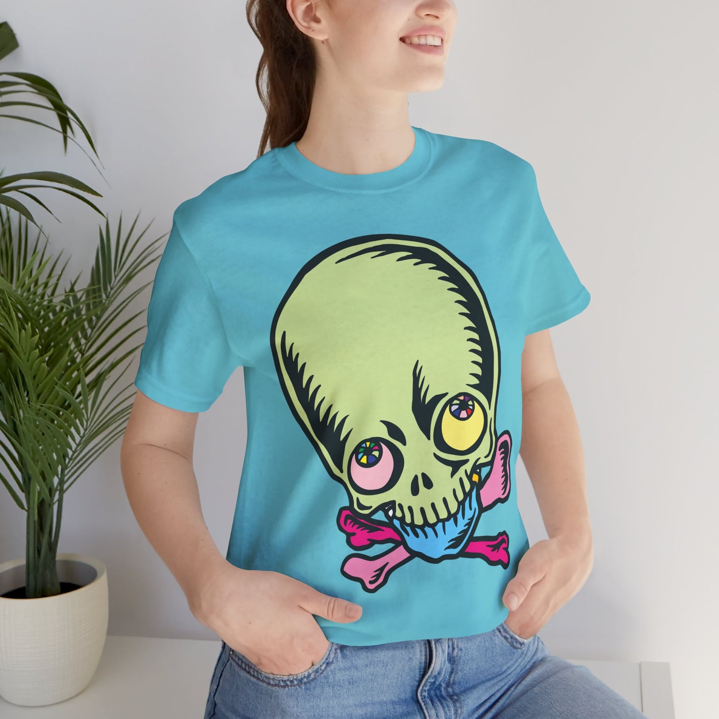 Lt Green Skull Graphic Design Tee, Skull Shirt, Vintage Tees, Art Design T-Shirt, Vintage Graphic Tee, Art Shirts with Skulls