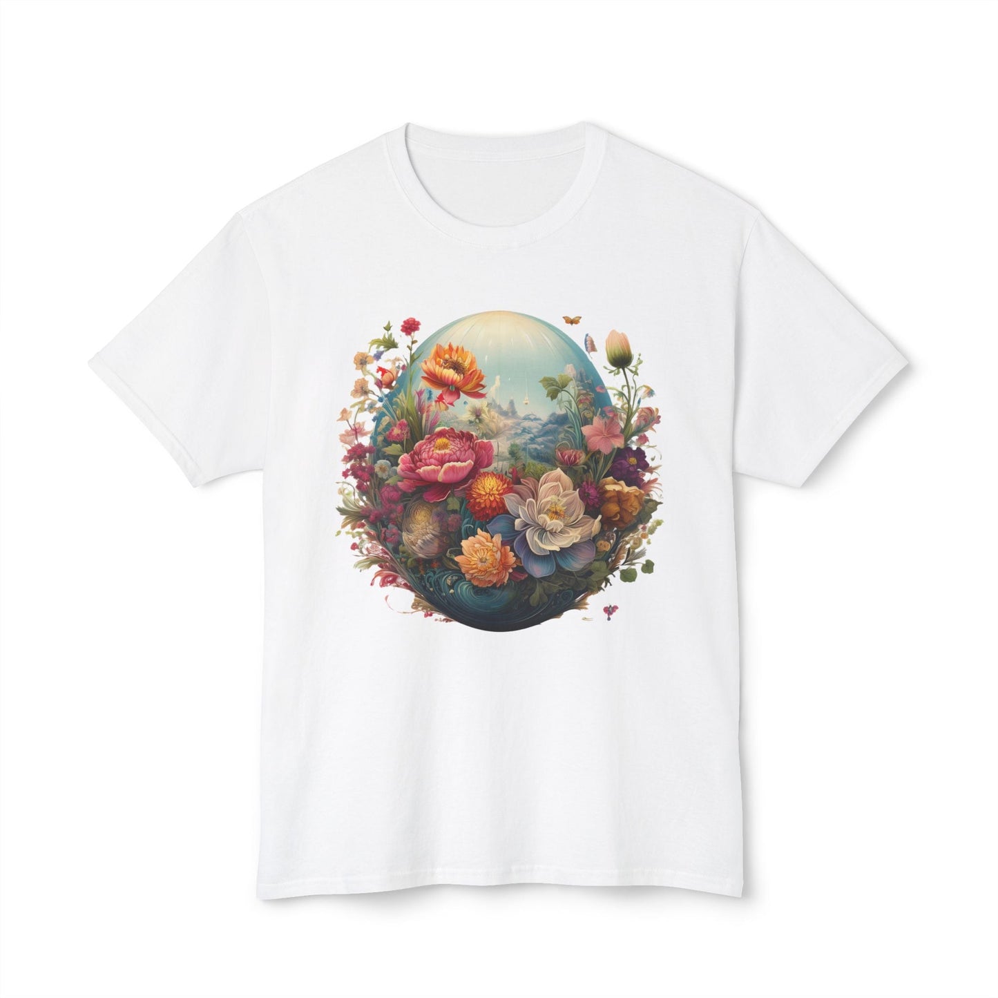 Unisex Floral T Shirt With Vintage Flower Art Print Cotton Tee For Men Women Everyday Wear
