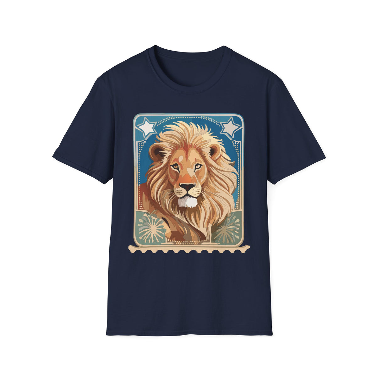 Majestic Lion Portrait Graphic Posters, Post Stamps Design Unisex 100 Cotton Gildan T-Shirt