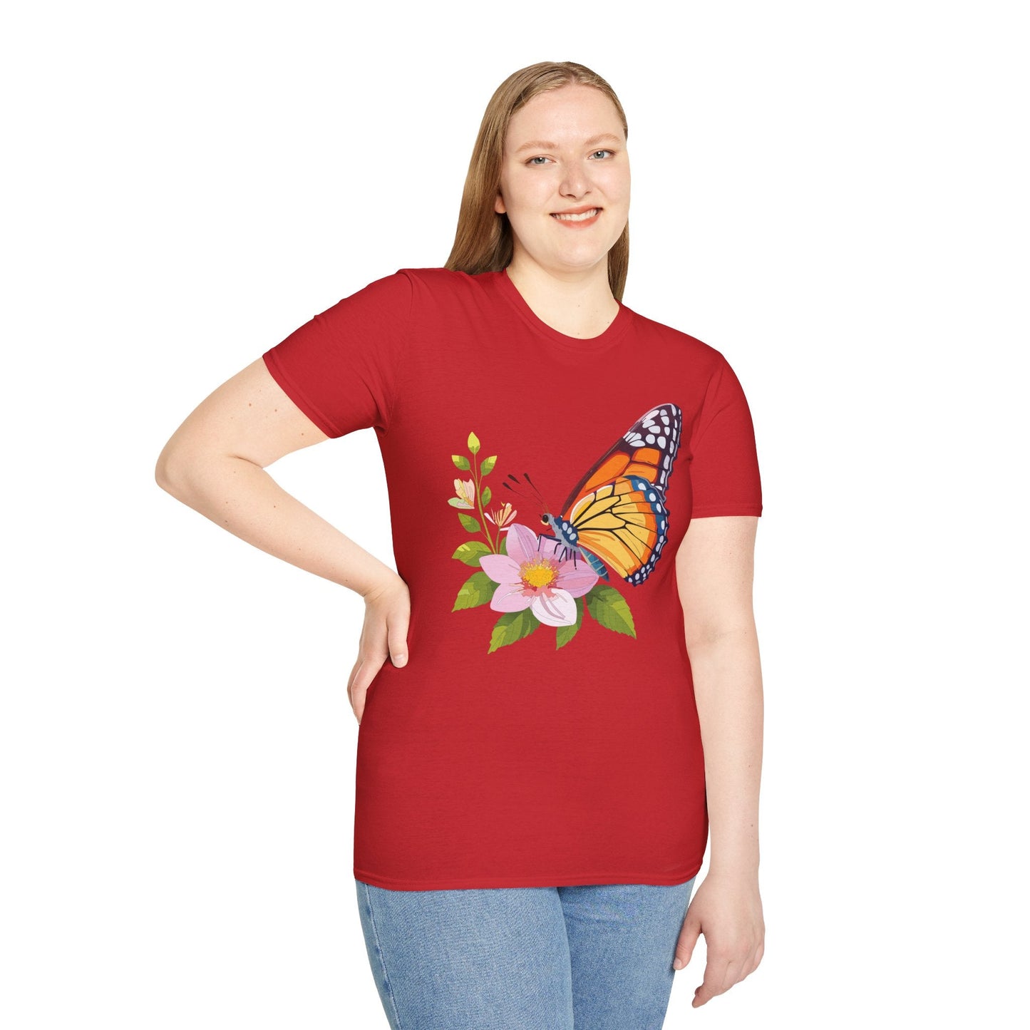 Butterfly T Shirt for Women and Men Monarch Print Softstyle Unisex Gildan 64000 Tee