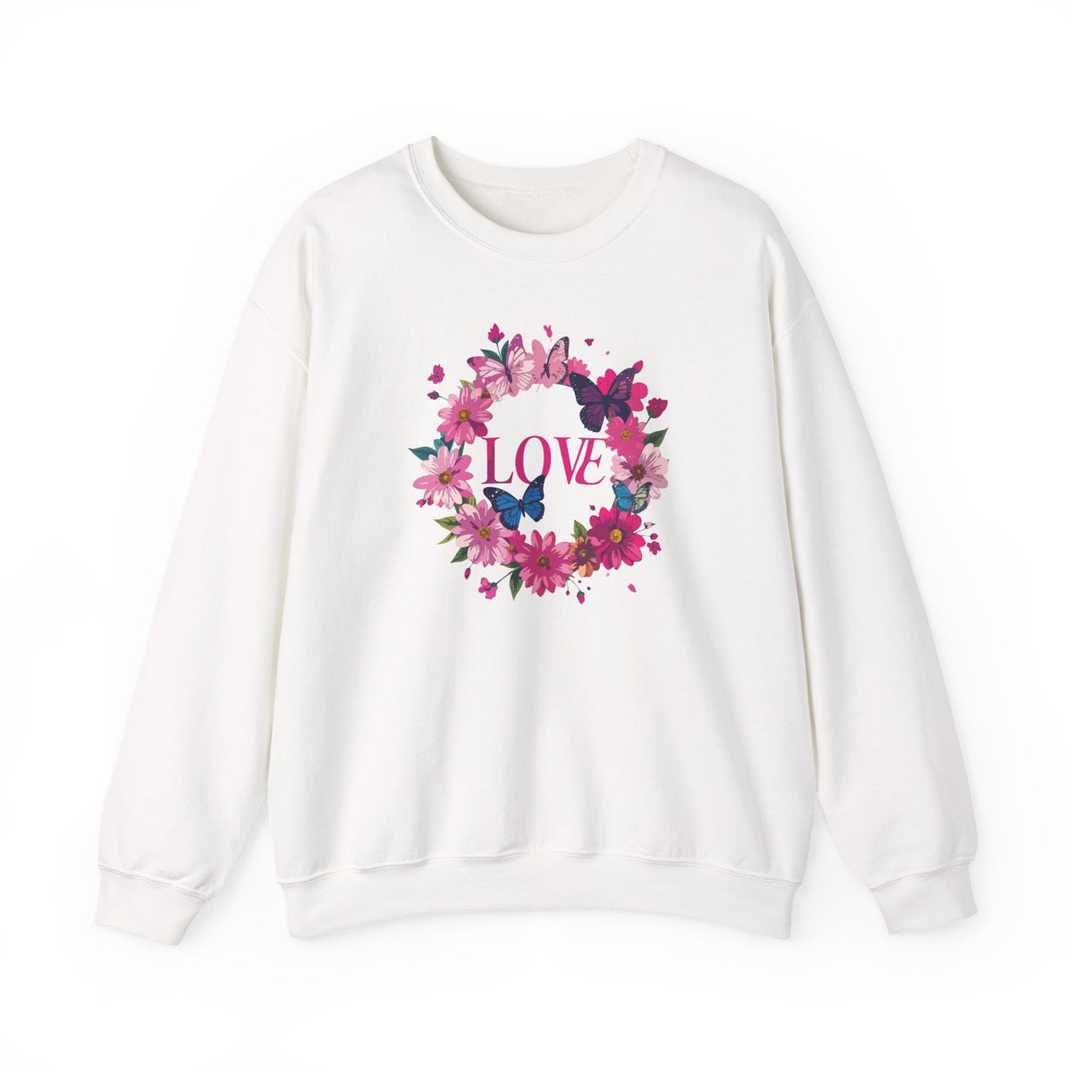 Unisex Floral Love Sweatshirt, Love Floral Sweatshirt, Floral Butterfly Sweatshirt, 50/50 Cotton-Poly Valentine's Day Sweatshirt 04
