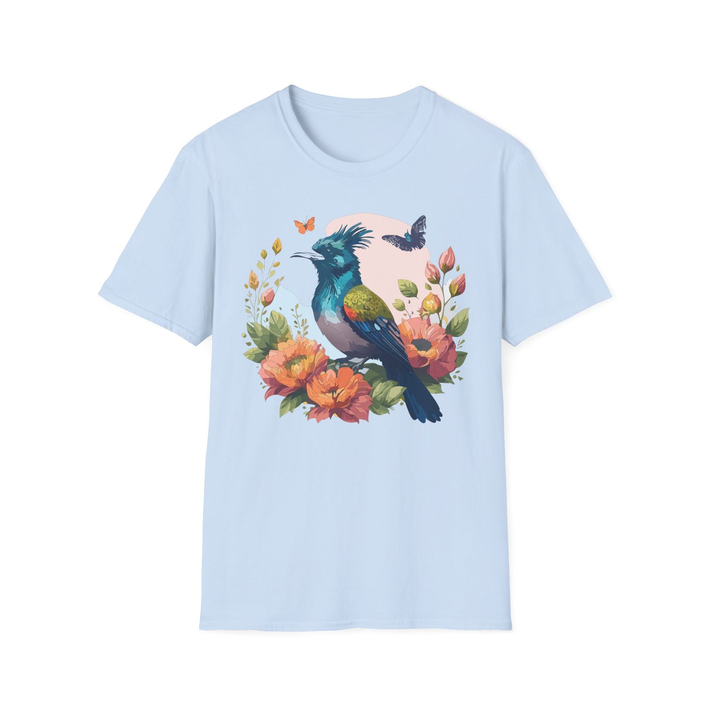 Bird Floral Tee Colorful Native New Zealand Bird Graphic T-Shirt Unisex Cotton Short Sleeves Tee Shirt with Bird 8