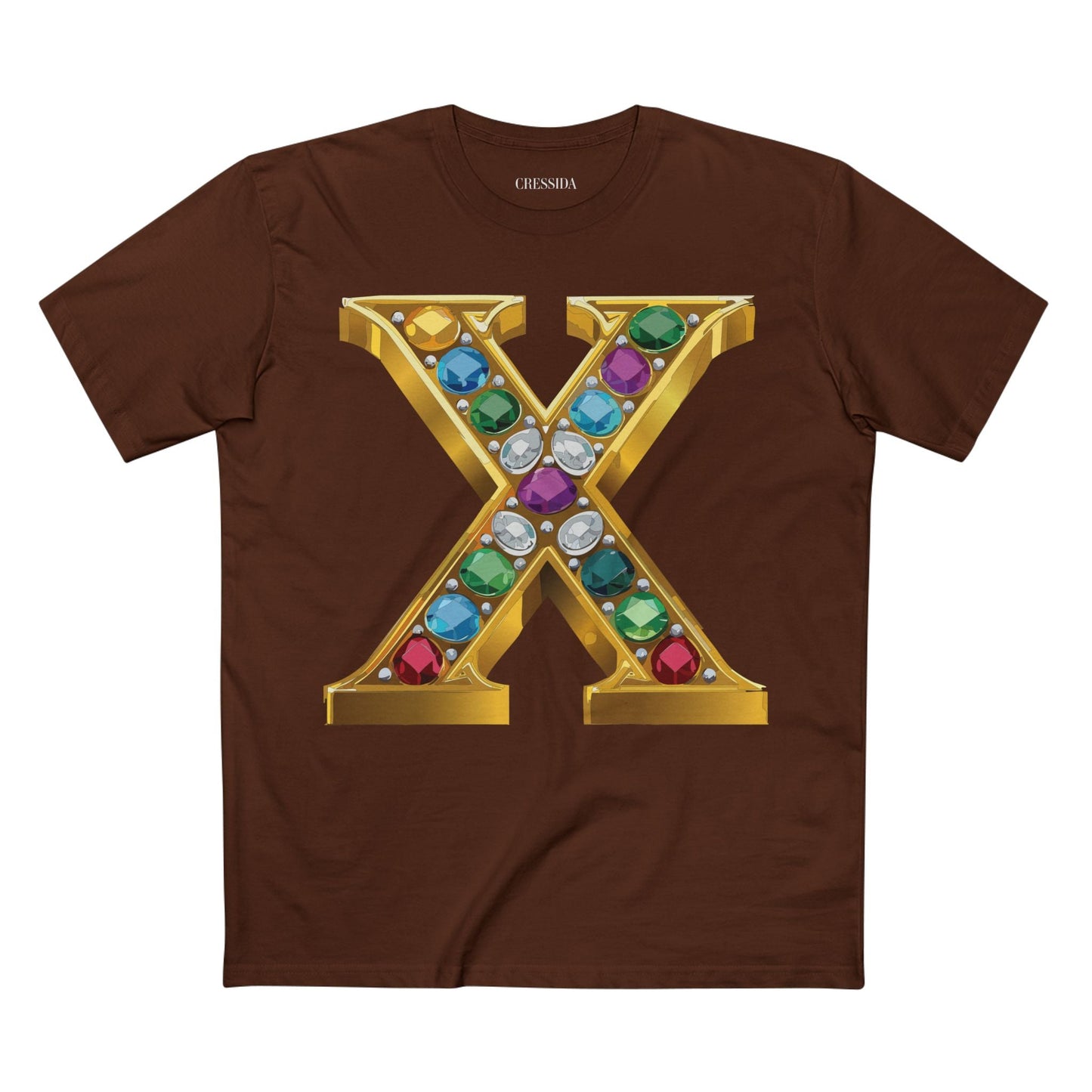 Letter X Graphic Design Tee Unisex 100 Cotton With Antique Gold Letters Artwork T-Shirt
