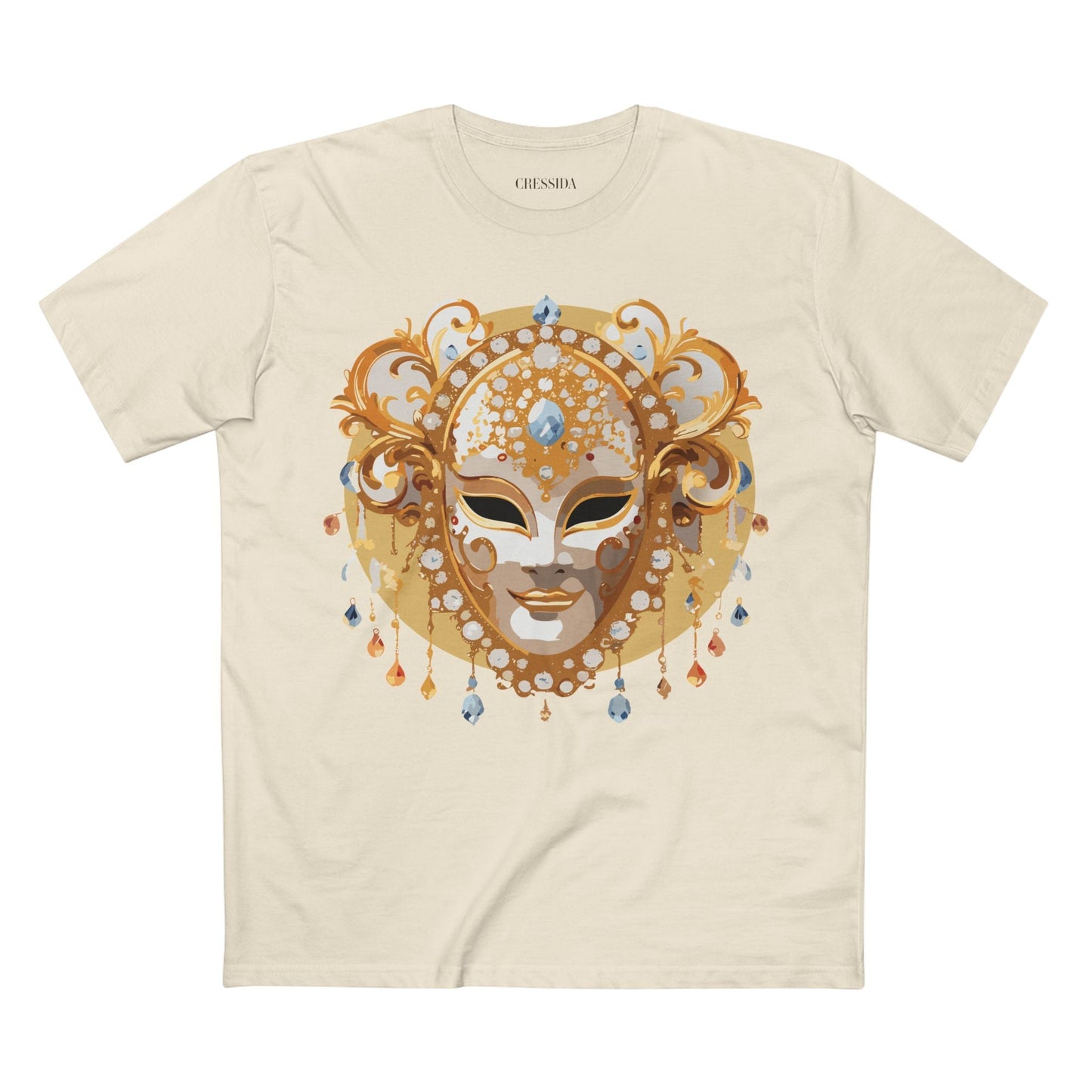 Carnival Mask Graphic T-Shirt Unisex 100 Cotton With Antique Gold Art Design Tee 14