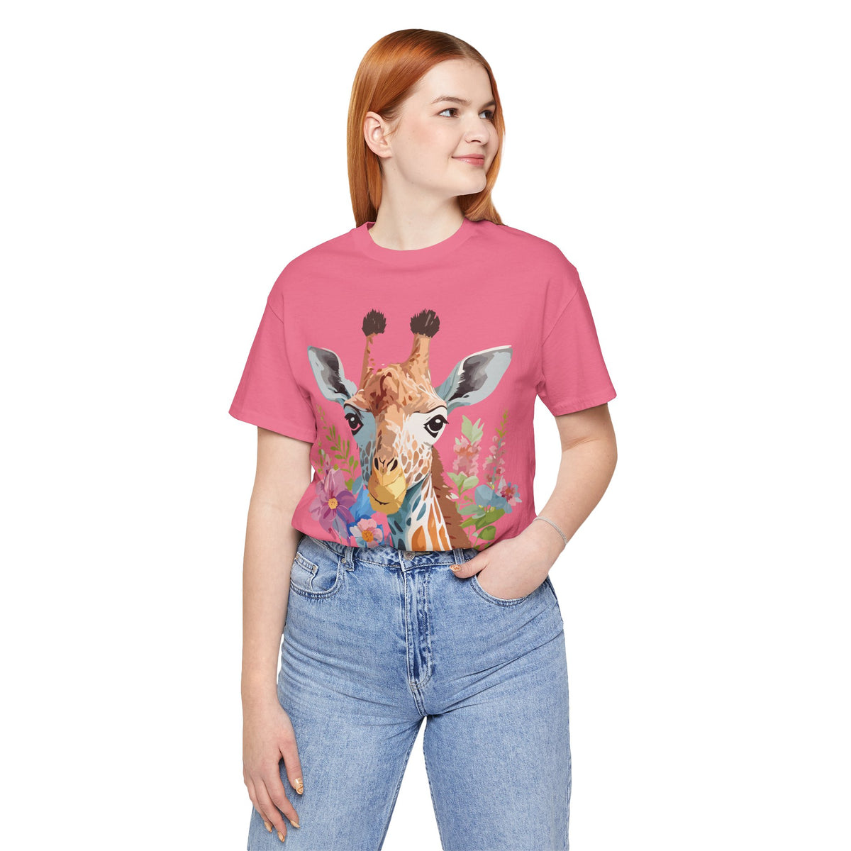 Giraffe Graphic Unisex Cotton Bella+Canvas Tee with Art Animal Design e21